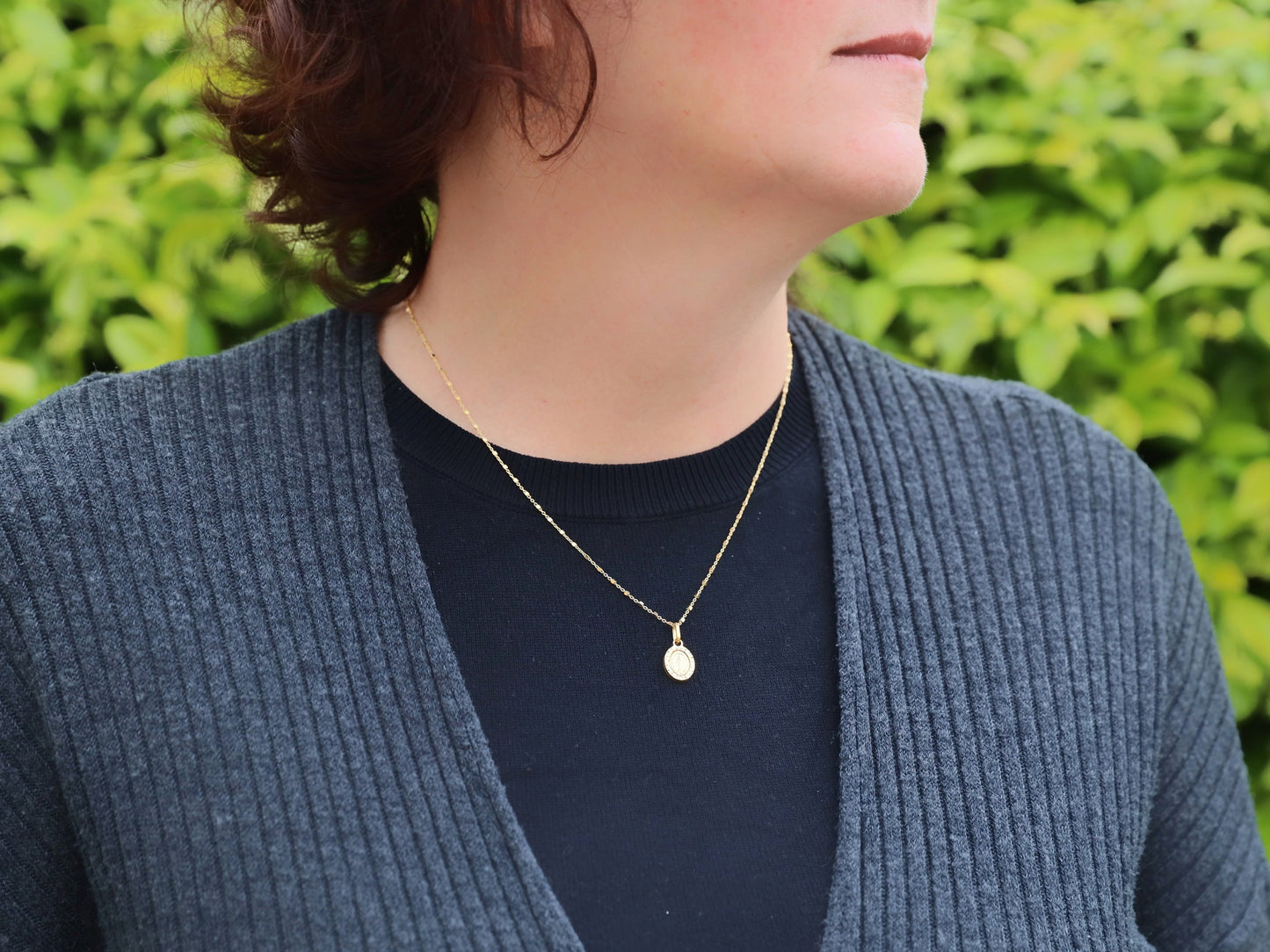 Delicate 18kt Gold Plated Sterling Silver Miraculous Medal Necklace pendant(Tiny, Dainty), 11x 9 mm Miraulous Medal for teenage girl