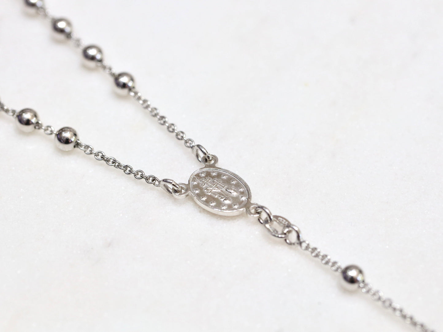 Rosario para hombre plata de ley 925, rosario tamaño mediano con Medalla Milagrosa, pieza collar 55 cm 21,5 pulgadas, collar para hombre católico