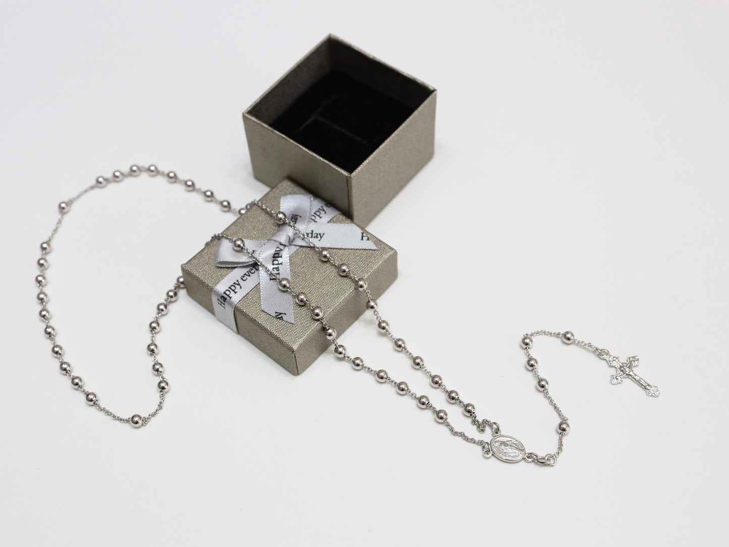 Rosario para hombre plata de ley 925, rosario tamaño mediano con Medalla Milagrosa, pieza collar 55 cm 21,5 pulgadas, collar para hombre católico
