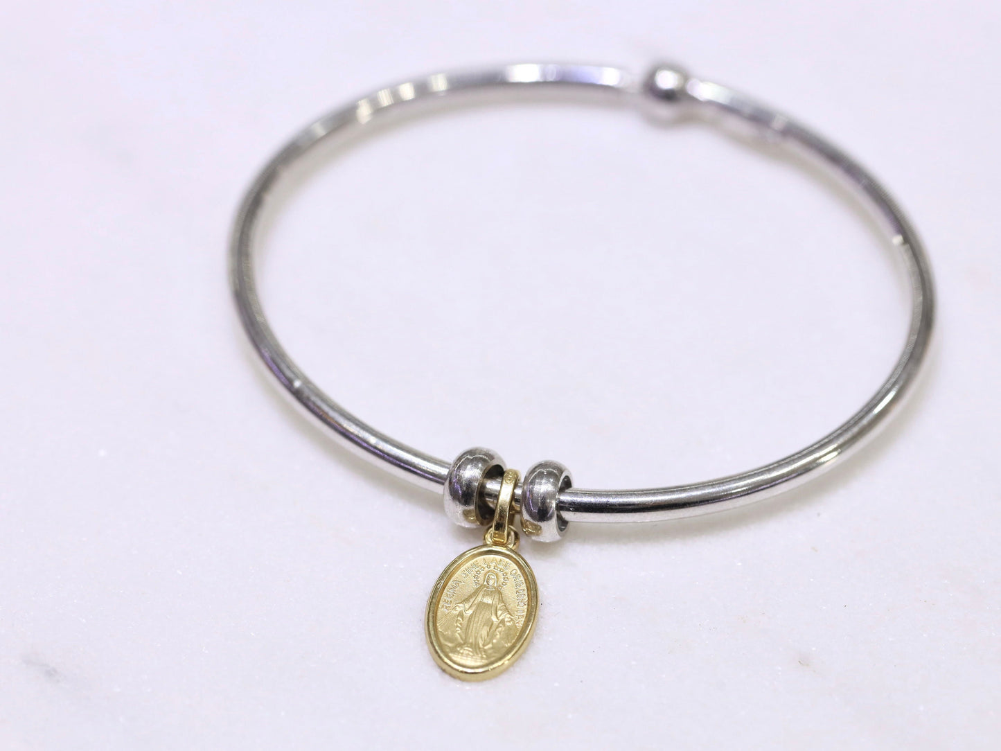 Pulsera de plata de ley con medalla milagrosa - Regalo ideal para mujeres - Pulsera de plata maciza chapada en rodio, resistente al deslustre