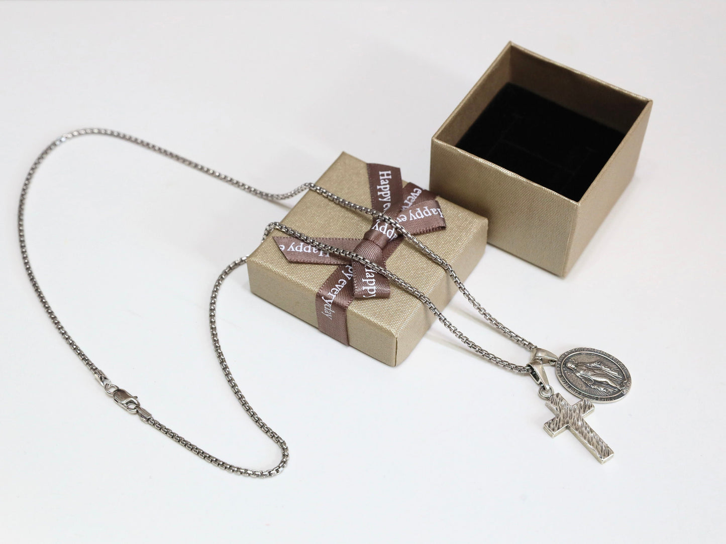 Colgante de medalla milagrosa de plata de ley para hombre con cruz (plata oxidada para un aspecto antiguo): la cadena es opcional