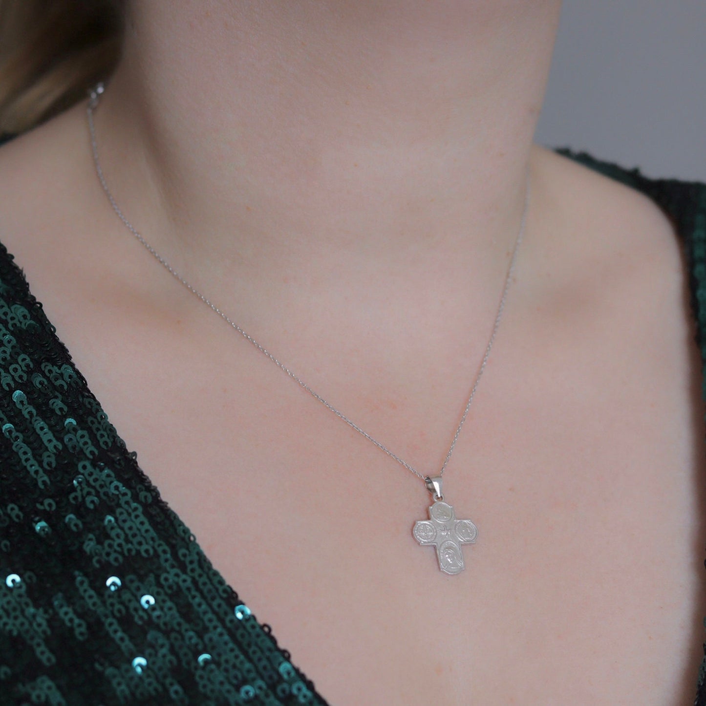 Four way cross pendant, catholic cross, sterling silver 925, dainty cross, scapular cross, St Benedict Holy Spirit cross, dainty 4 way cross