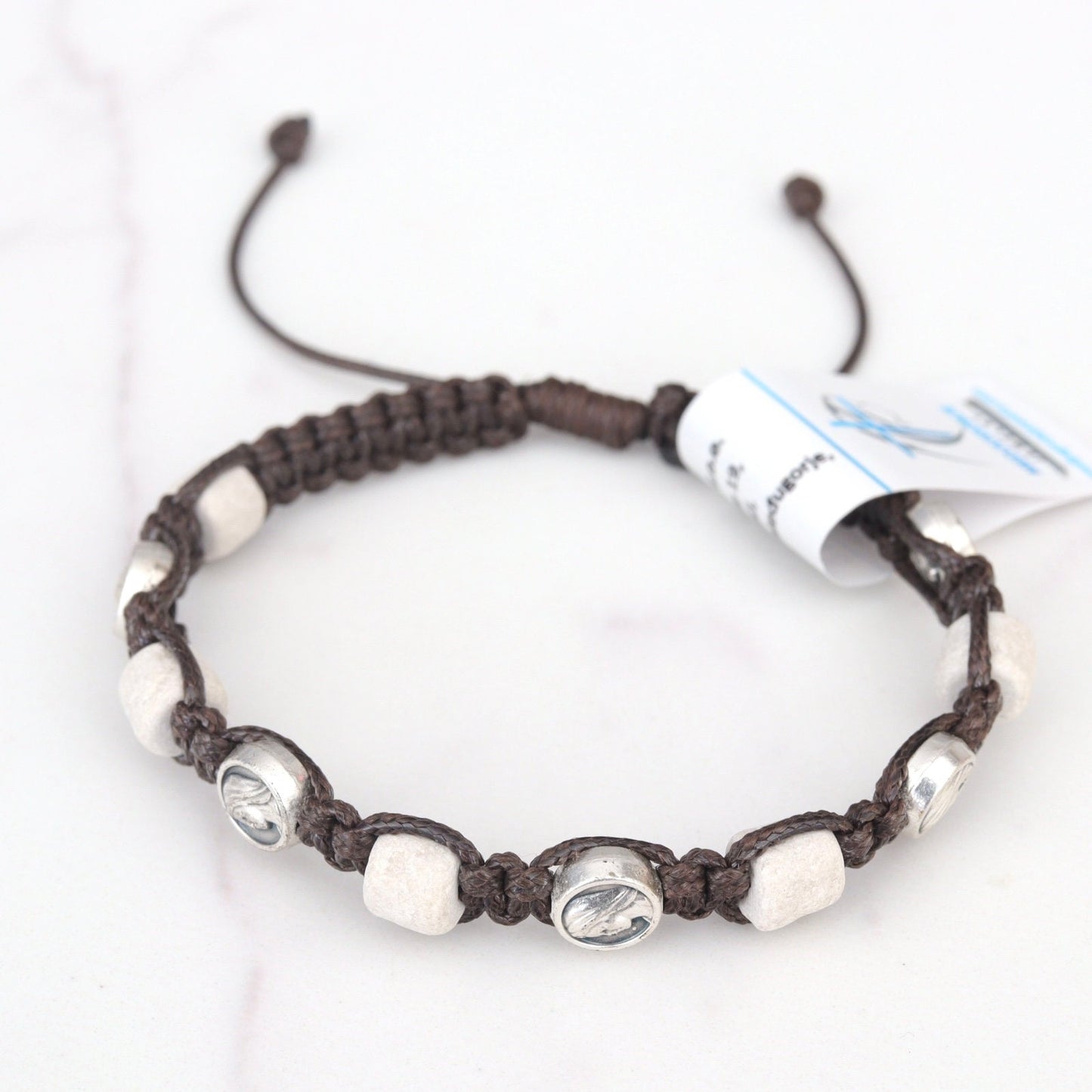 Pulsera de rosario Nuestra Señora-Devine Misericordia hecha a mano con cordón macramé Pulsera de rosario Nuestra Señora de Medjugorje-Jesucristo