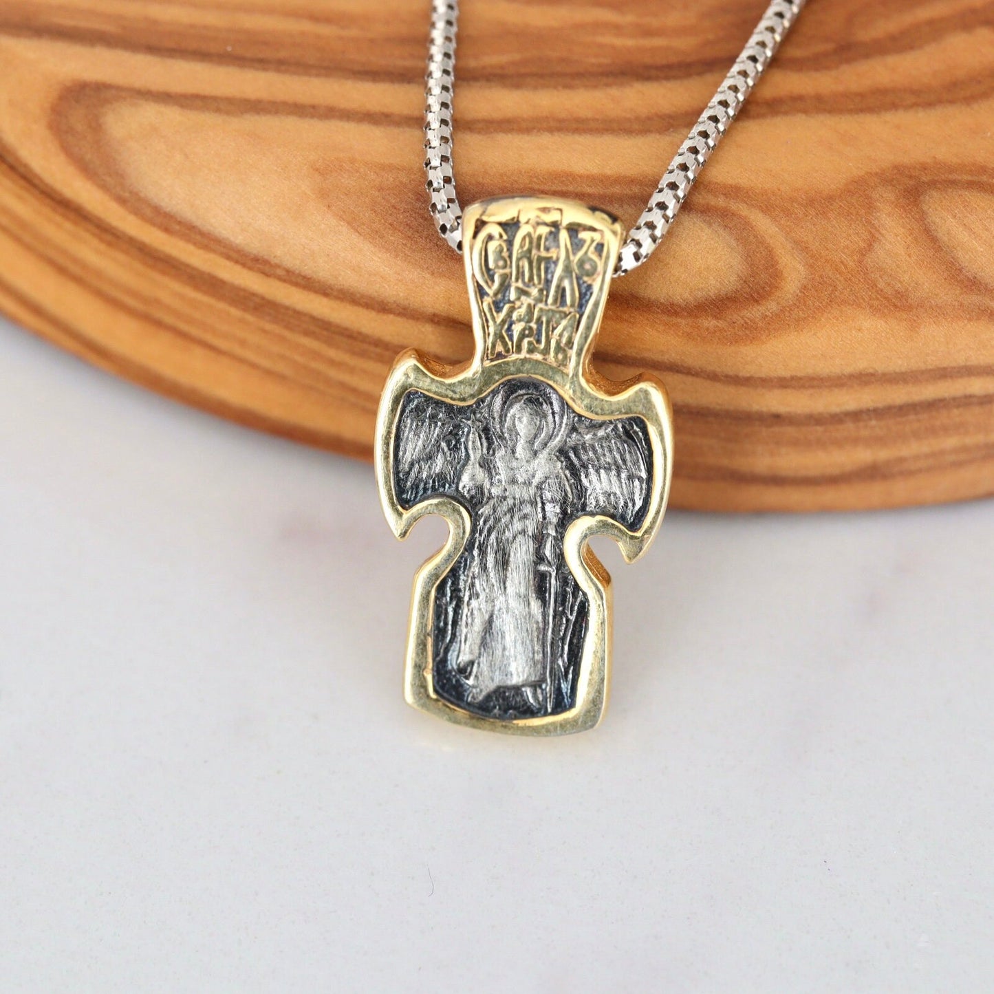 Cruz bizantina, cruz ortodoxa, cruz de plata rusa, cruz icono de plata, colgante de San Miguel, collar de cruz con Jesús, ISXS NIKA CROSS