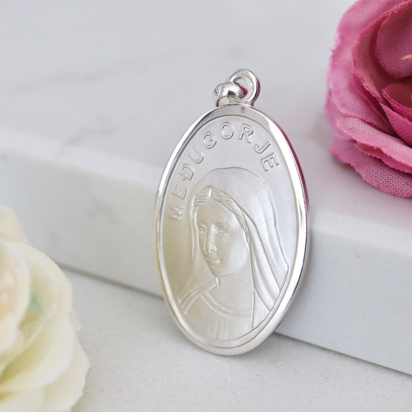 Medjugorje Medal, Queen of Peace pendant, Virgin Mary pendant, Our Lady of Medjugorje medal, sterling silver 925 medal, Mother Mary pendant