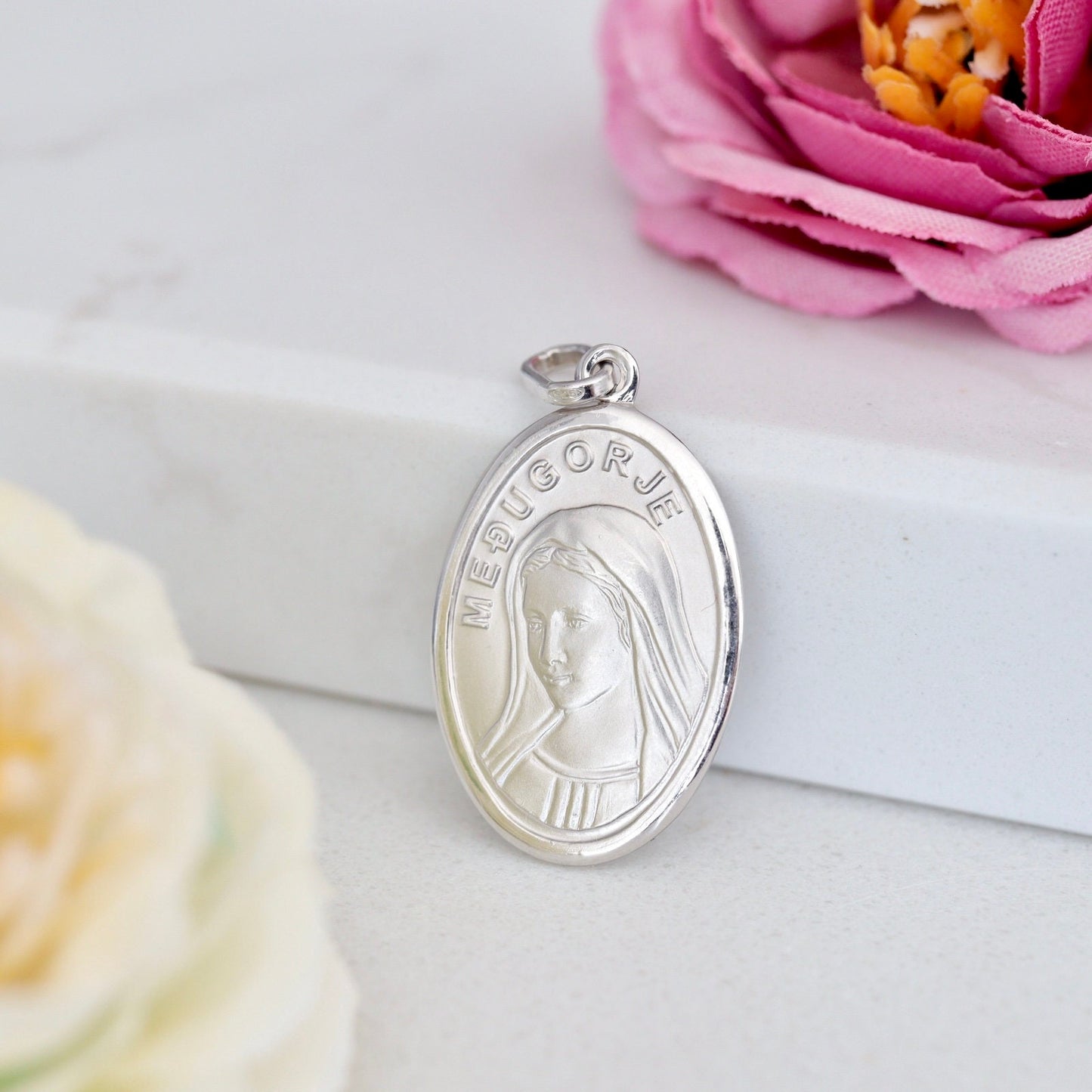 Medjugorje Medal, Queen of Peace pendant, Virgin Mary pendant, Our Lady of Medjugorje medal, sterling silver 925 medal, Mother Mary pendant