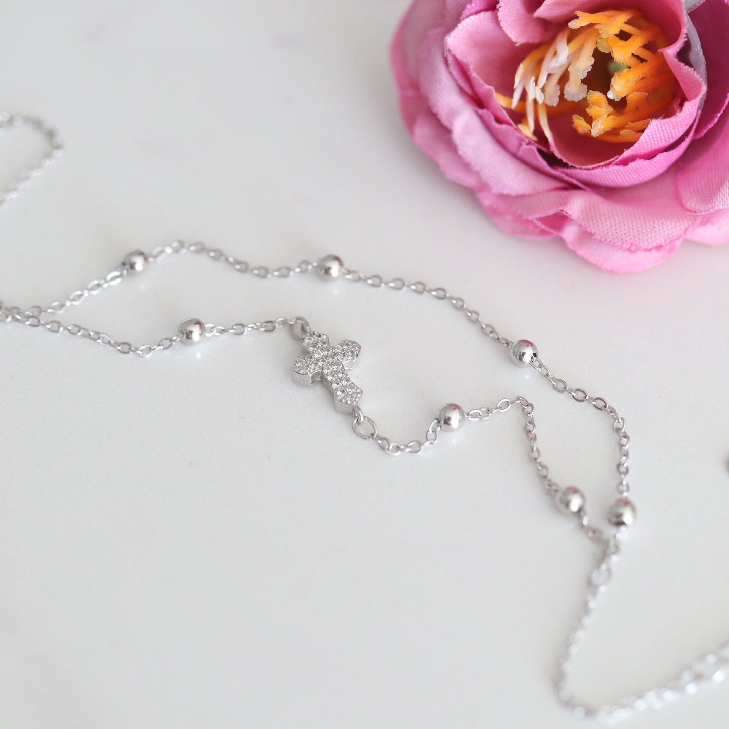 Pulsera con cruz pequeña |Cruz de plata de ley|Pulsera con cruz moderna |Pulsera con cruz de circonitas | pulsera cruzada de joyería