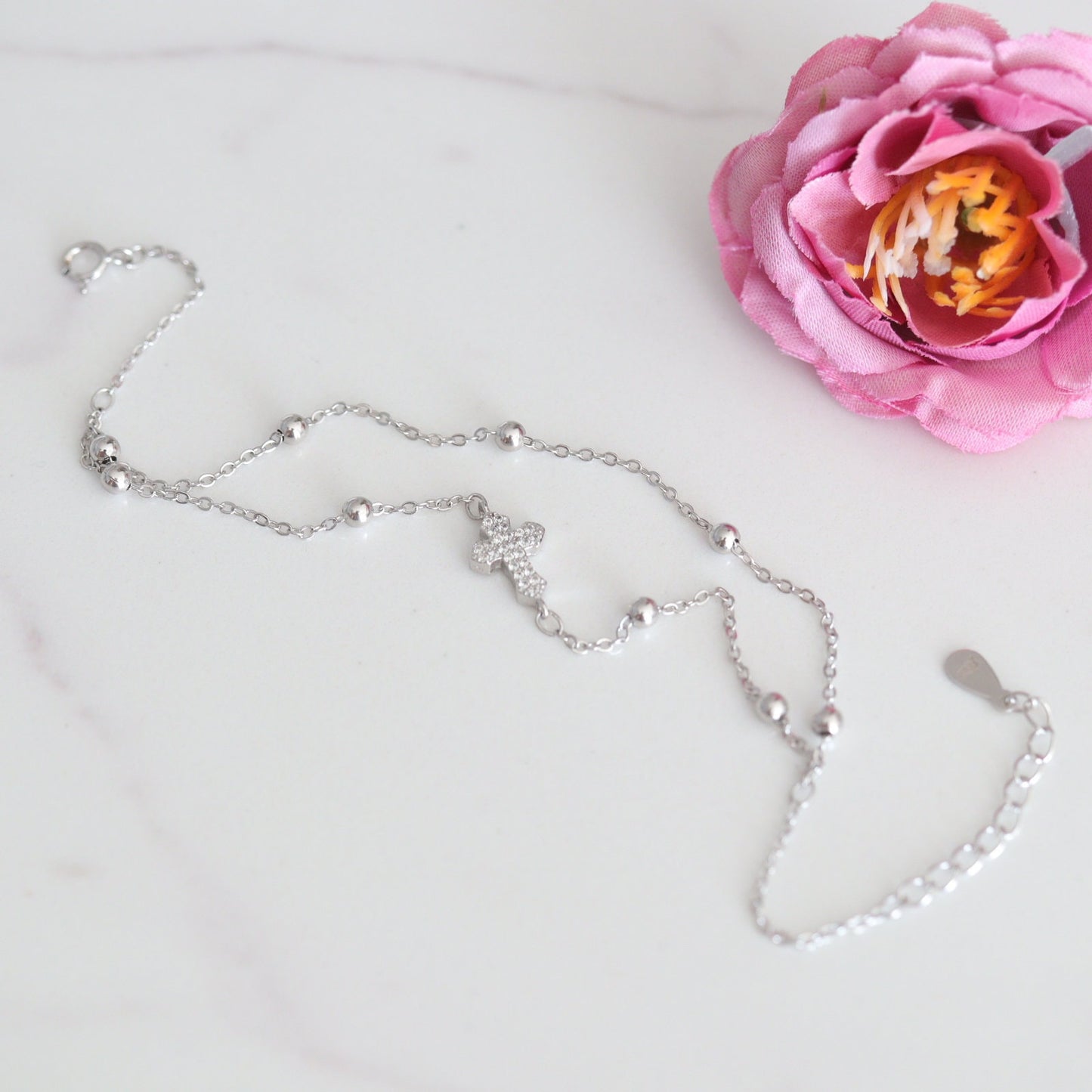Pulsera con cruz pequeña |Cruz de plata de ley|Pulsera con cruz moderna |Pulsera con cruz de circonitas | pulsera cruzada de joyería