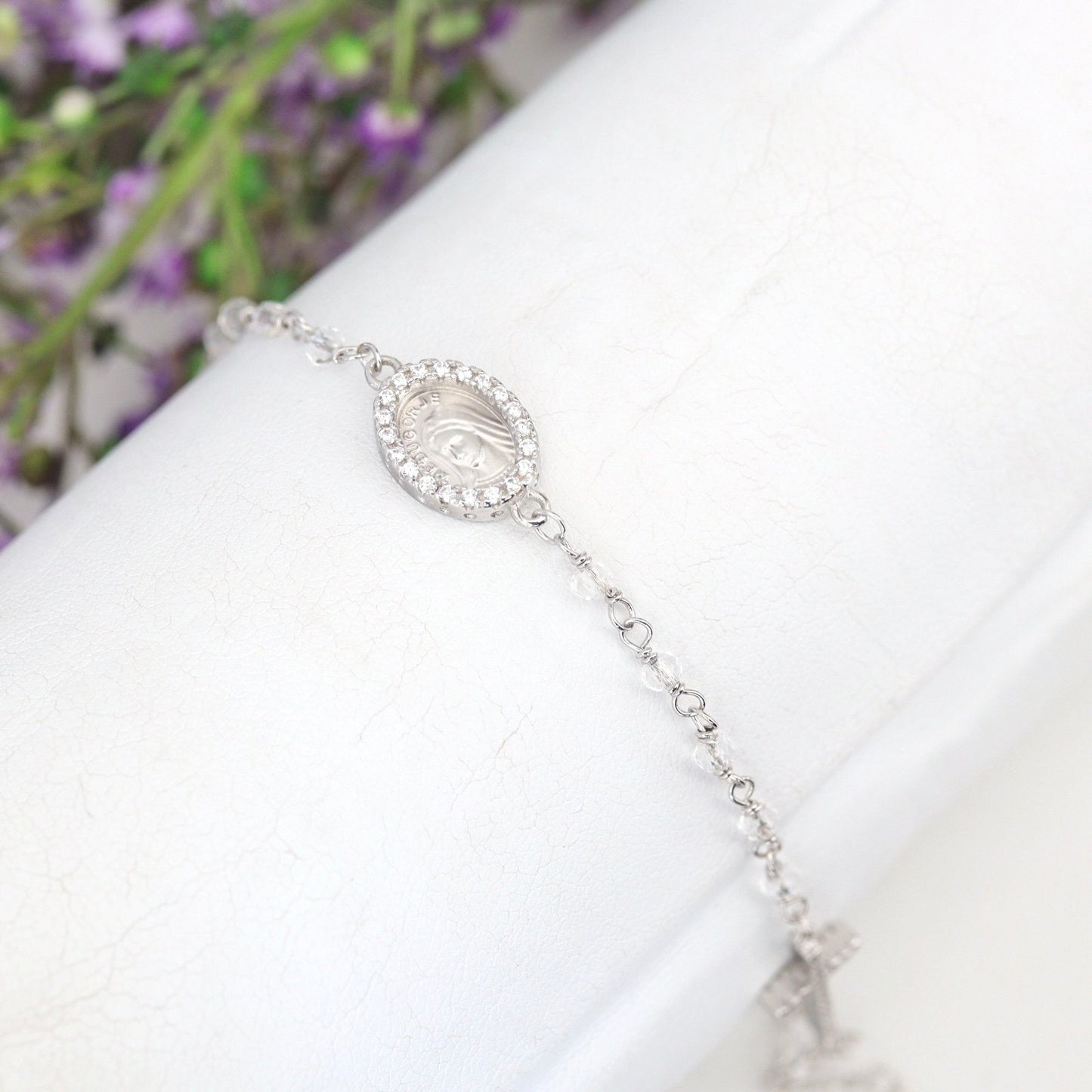 Pulsera rosario, plata de ley 925, rosario miniatura, estilo delicado, rosario para mujer o adolescente, pulsera rosario Reina de la Paz