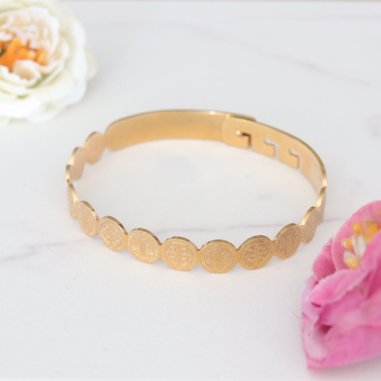 Pulsera de acero inoxidable con medalla de San Benito, pulsera con cruz de Benedicto, pulsera de Medjugorje, pulsera SIGNET BRACALET San Benito