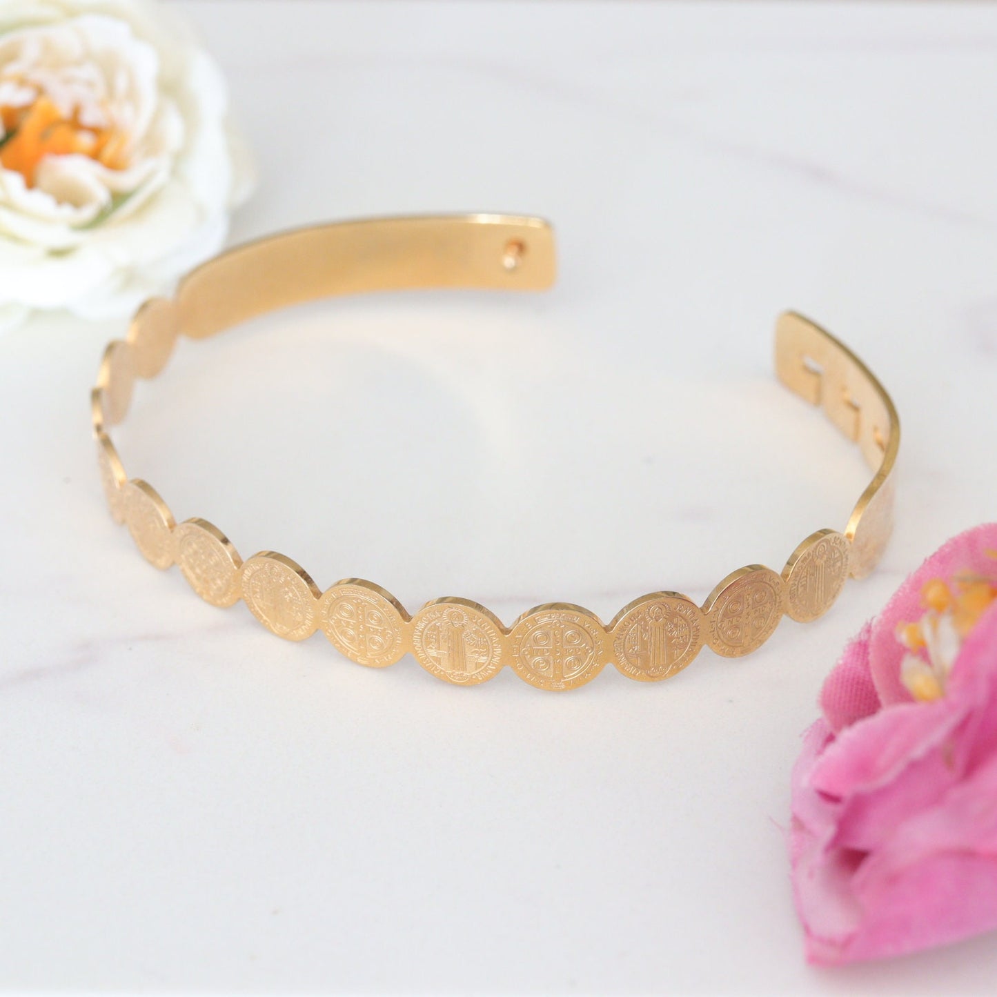 Pulsera de acero inoxidable con medalla de San Benito, pulsera con cruz de Benedicto, pulsera de Medjugorje, pulsera SIGNET BRACALET San Benito