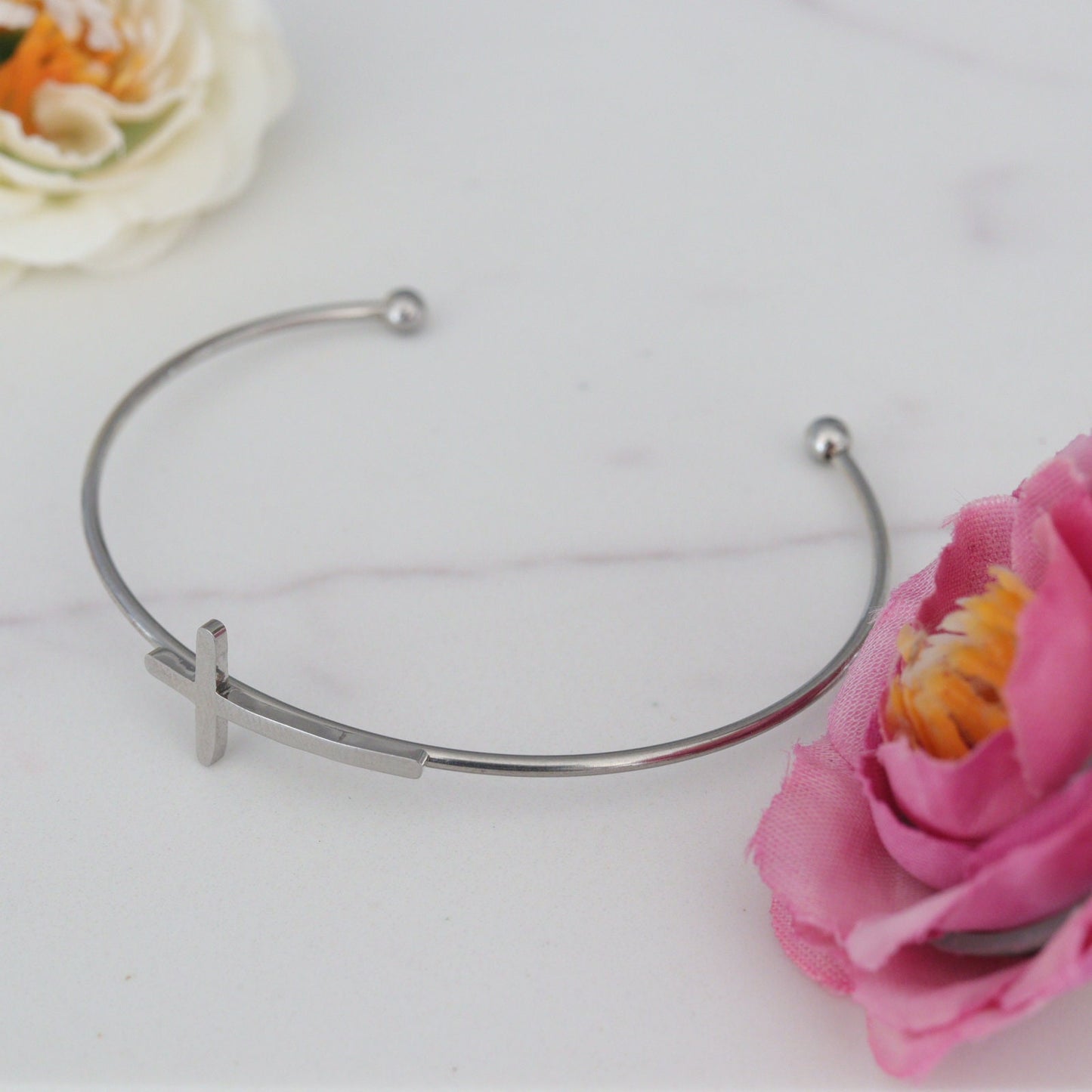 Pulsera cruzada de acero inoxidable, elegante pulsera cruzada de acero inoxidable, pulsera católica, pulsera de acero inoxidable con cruz