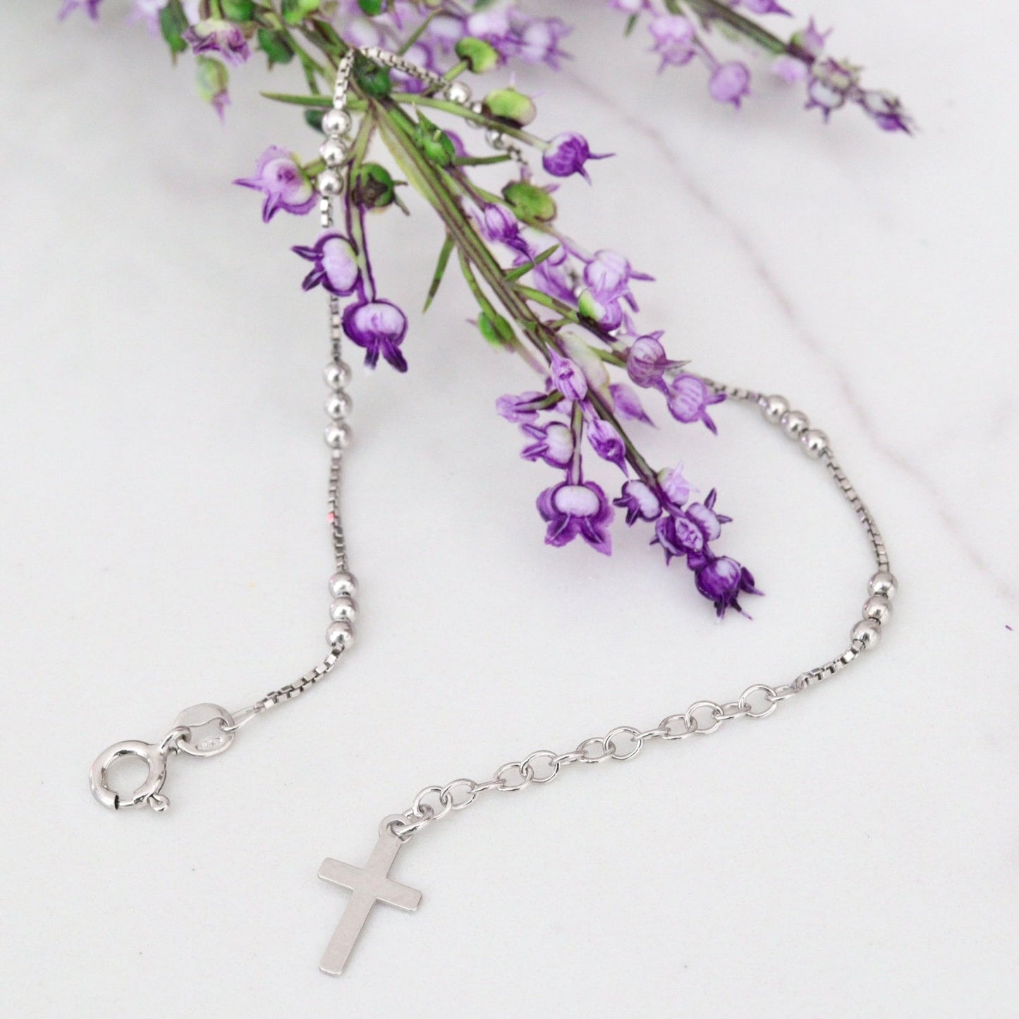 Pulsera del rosario de la paz de plata de Medjugorje, pulsera de plata de oración de Medjugorje, pulsera de plata de ley de la corona de la paz, pulsera para las mujeres