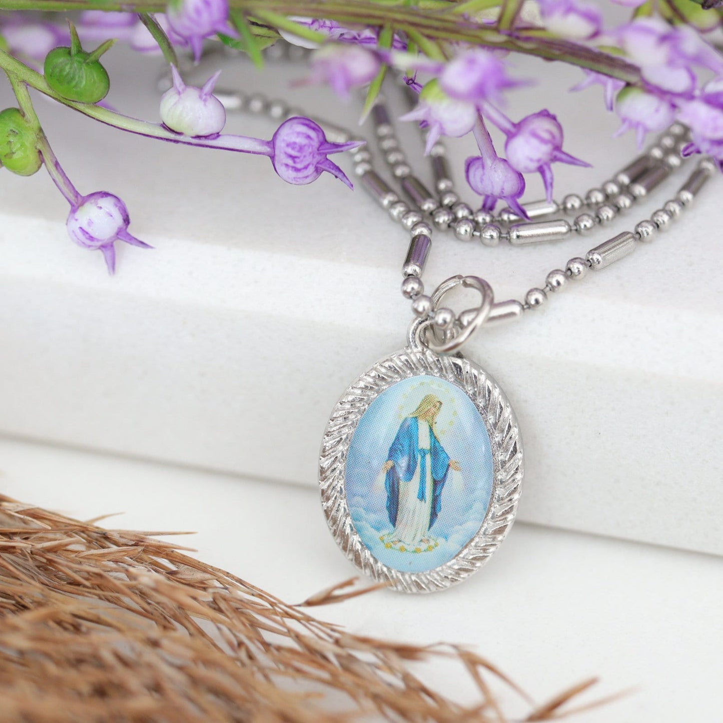 Collar Medalla Milagrosa de Plata, collar de la Inmaculada Concepción bañado en plata, colgante de plata de Nuestra Señora para mujer, collar de plata de Medjugorje