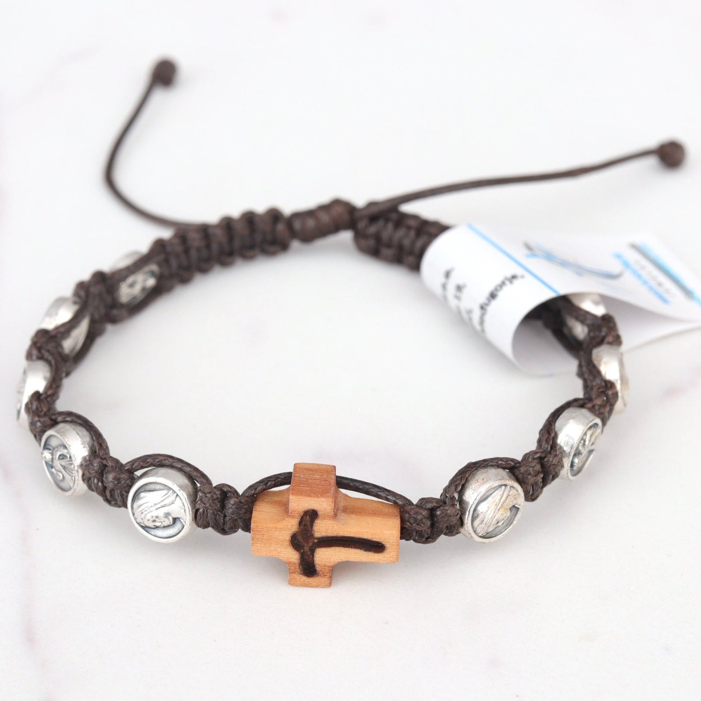 Pulsera de rosario Nuestra Señora-Devine Misericordia hecha a mano con cordón macramé Pulsera de rosario Nuestra Señora de Medjugorje-Jesucristo