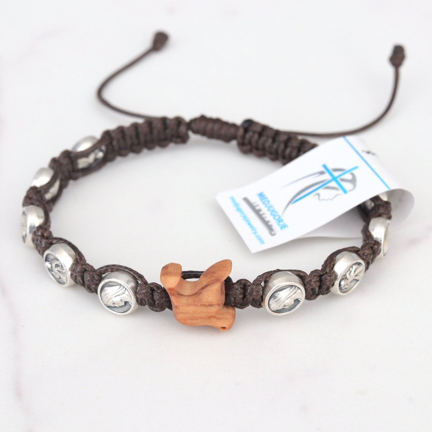 Pulsera de rosario Nuestra Señora-Devine Misericordia hecha a mano con cordón macramé Pulsera de rosario Nuestra Señora de Medjugorje-Jesucristo