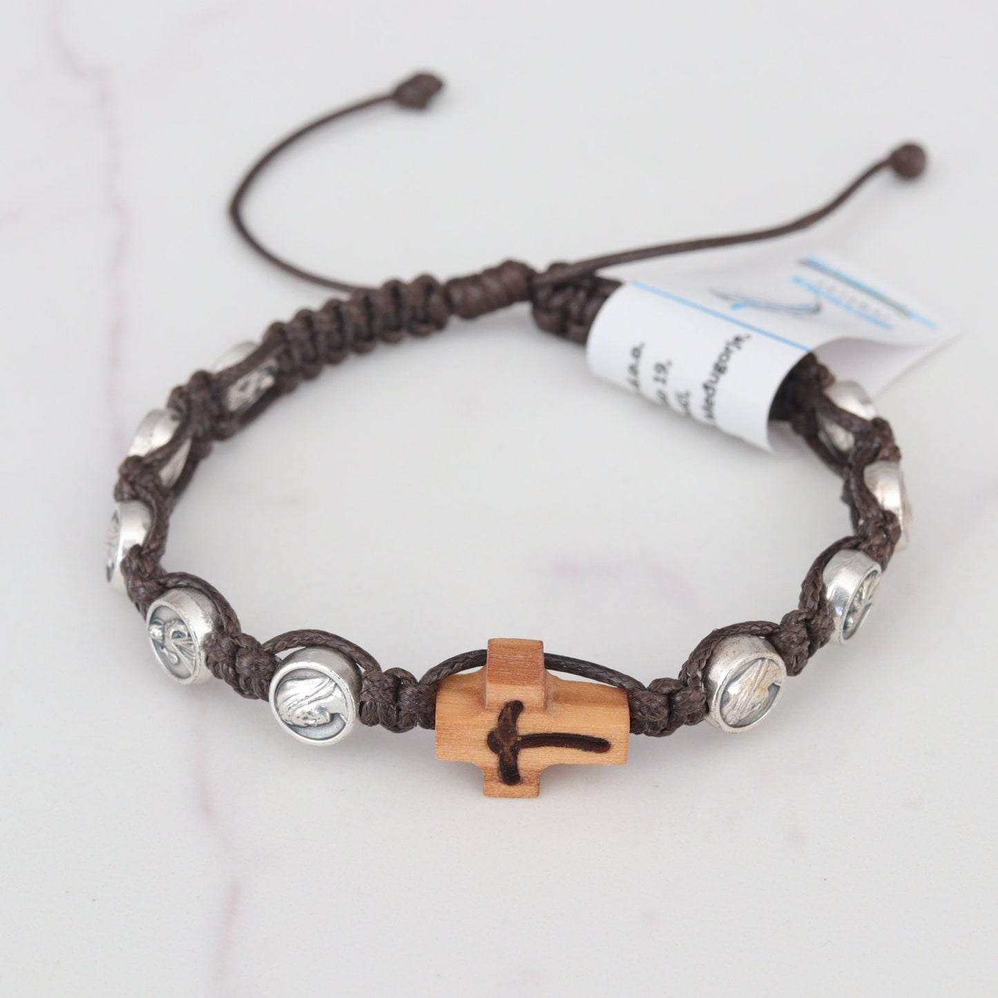 Pulsera de rosario Nuestra Señora-Devine Misericordia hecha a mano con cordón macramé Pulsera de rosario Nuestra Señora de Medjugorje-Jesucristo