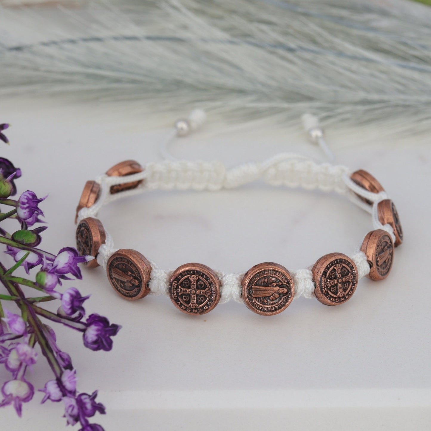 Pulsera de San Benito, Pulsera de San Benito hecha a mano con cordón, Pulsera de rosario de San Benito, Medalla de San Benito, Pulsera para hombre