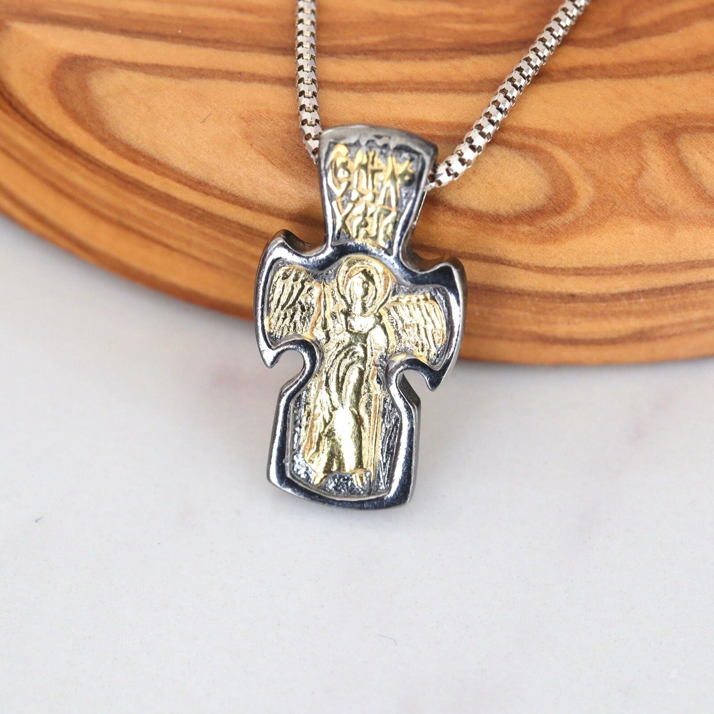 Cruz bizantina, cruz ortodoxa, cruz de plata rusa, cruz icono de plata, colgante de San Miguel, collar de cruz con Jesús, ISXS NIKA CROSS