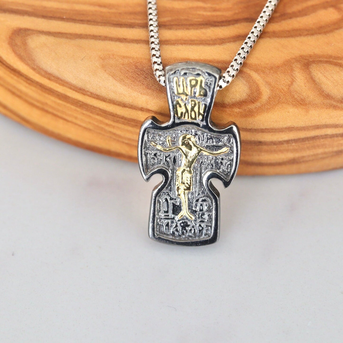 Cruz bizantina, cruz ortodoxa, cruz de plata rusa, cruz icono de plata, colgante de San Miguel, collar de cruz con Jesús, ISXS NIKA CROSS