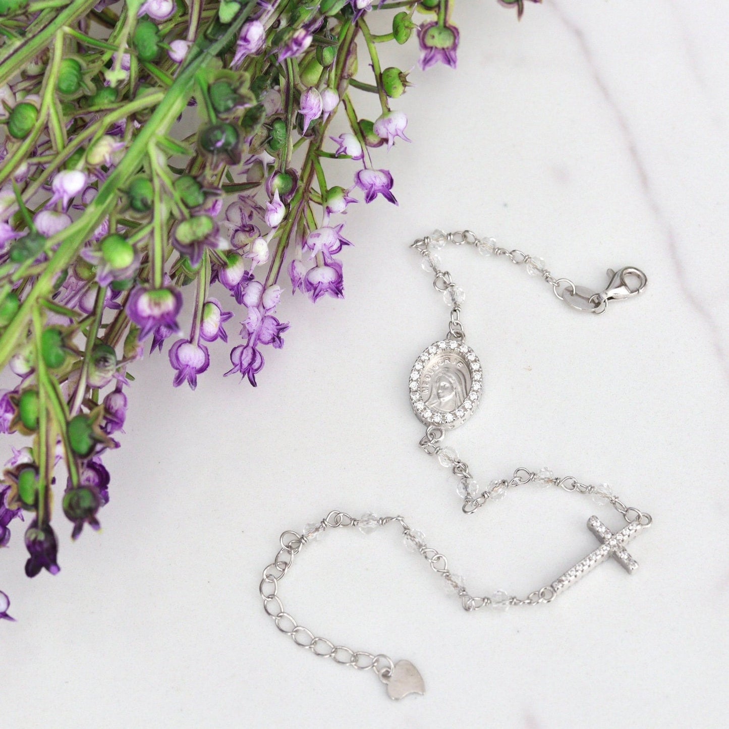 Pulsera rosario, plata de ley 925, rosario miniatura, estilo delicado, rosario para mujer o adolescente, pulsera rosario Reina de la Paz
