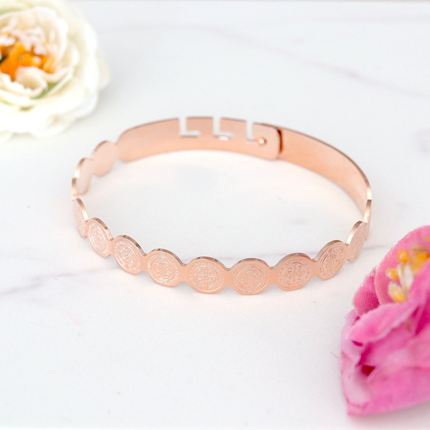 Pulsera de acero inoxidable con medalla de San Benito, pulsera con cruz de Benedicto, pulsera de Medjugorje, pulsera SIGNET BRACALET San Benito