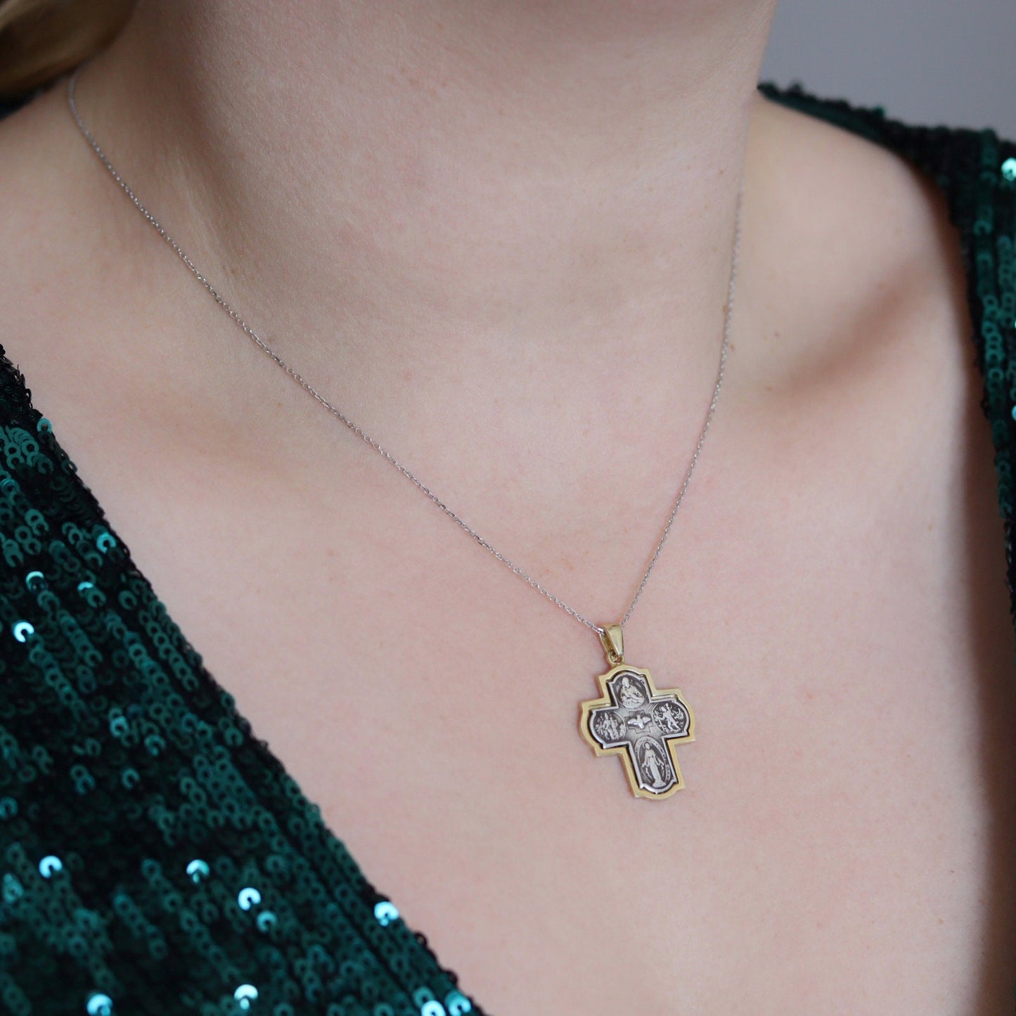 Cruz vintage de cuatro vías de plata de ley, cruz de 4 vías, Cruz escapularia, Espíritu Santo, Medalla Milagrosa, Sagrado Corazón de Jesús, San Cristóbal