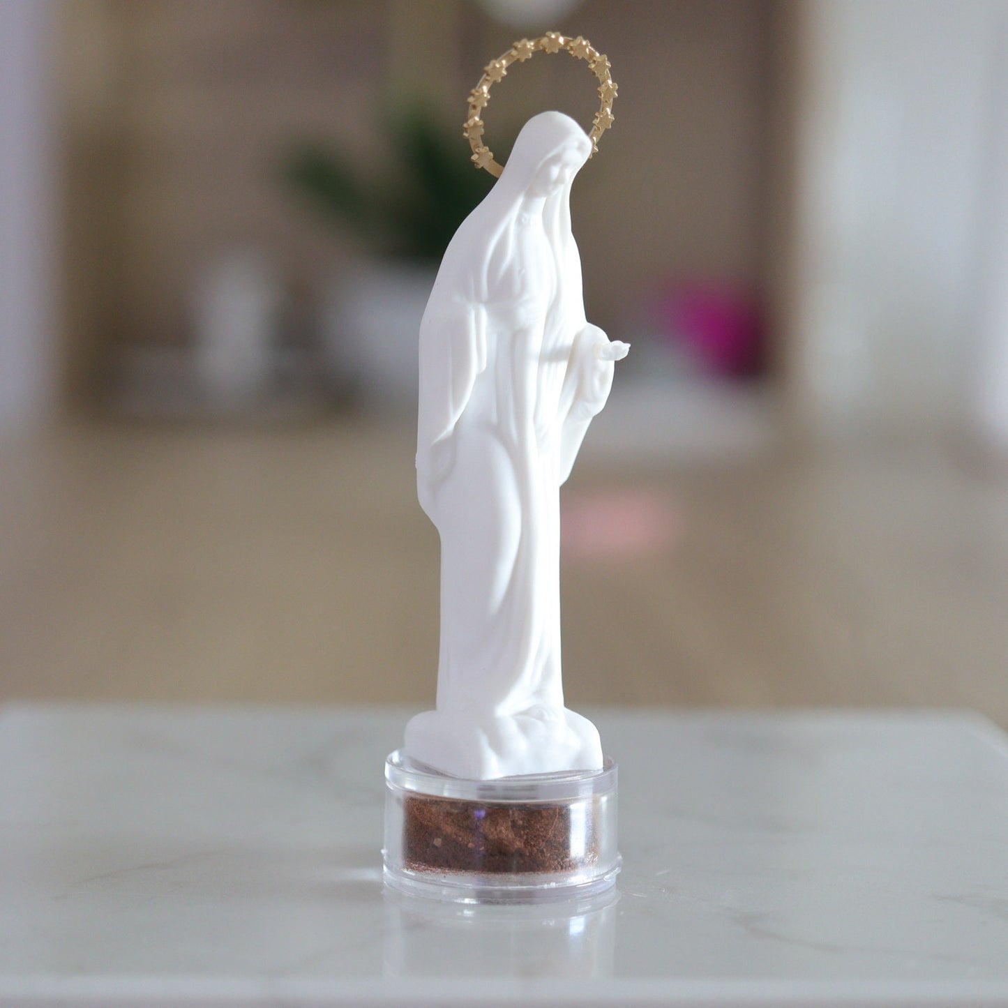 Estatua de Medjugorje, estatua de Nuestra Señora de Medjugorje, estatua de la Virgen María con tierra de la Colina de las Apariciones, estatua de la Reina de la Paz con tierra de reliquia