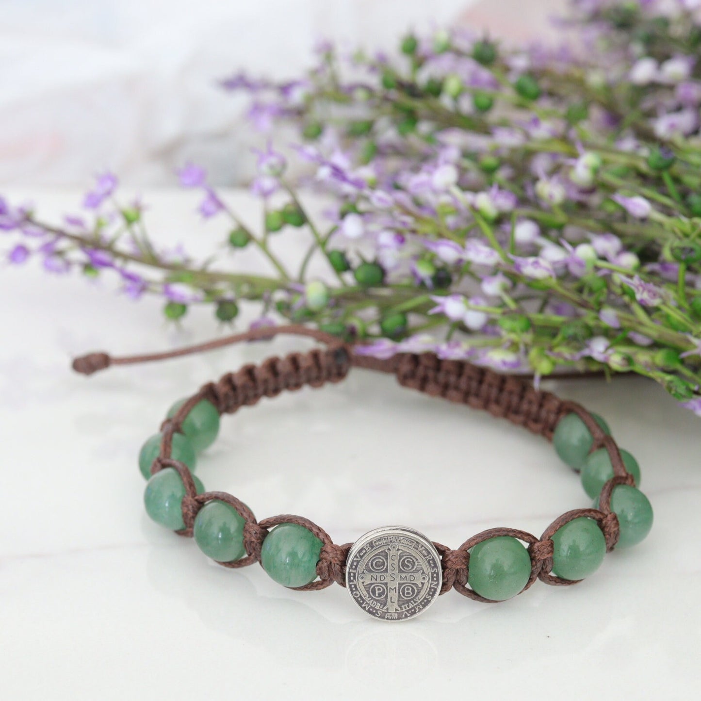 Pulsera de cuentas de rosario de plata de ley de San Benito, pulsera de cuentas de rosario de San Benito, pulsera tejida Medjugorje hecha a mano de alta calidad
