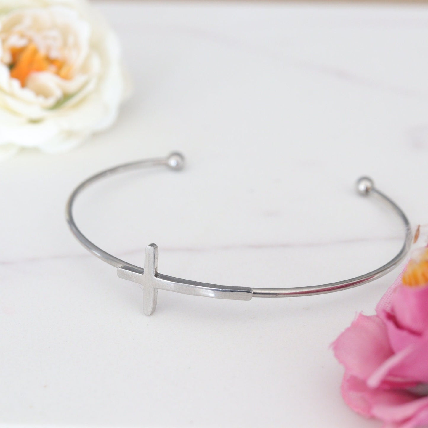Pulsera cruzada de acero inoxidable, elegante pulsera cruzada de acero inoxidable, pulsera católica, pulsera de acero inoxidable con cruz