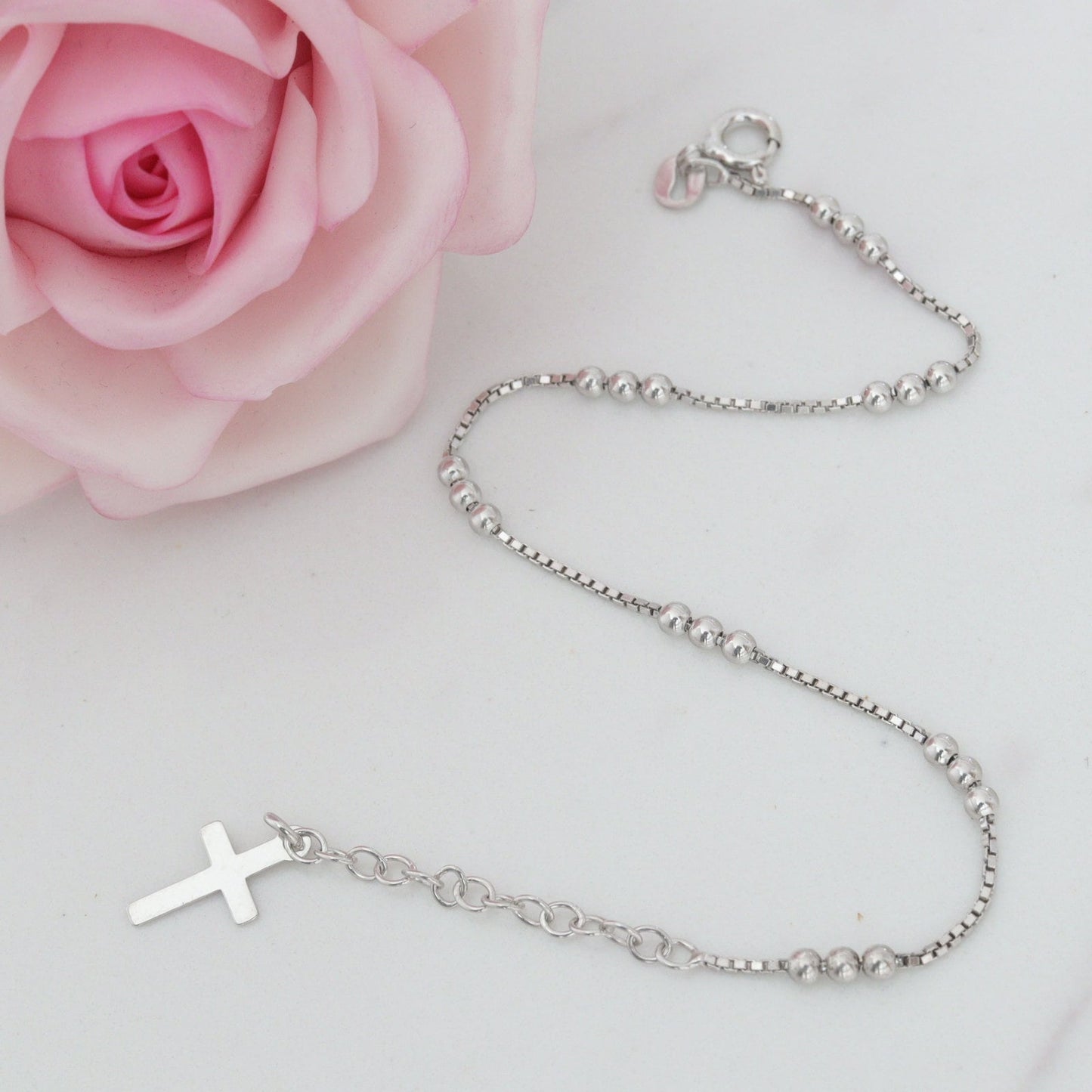 Pulsera del rosario de la paz de plata de Medjugorje, pulsera de plata de oración de Medjugorje, pulsera de plata de ley de la corona de la paz, pulsera para las mujeres