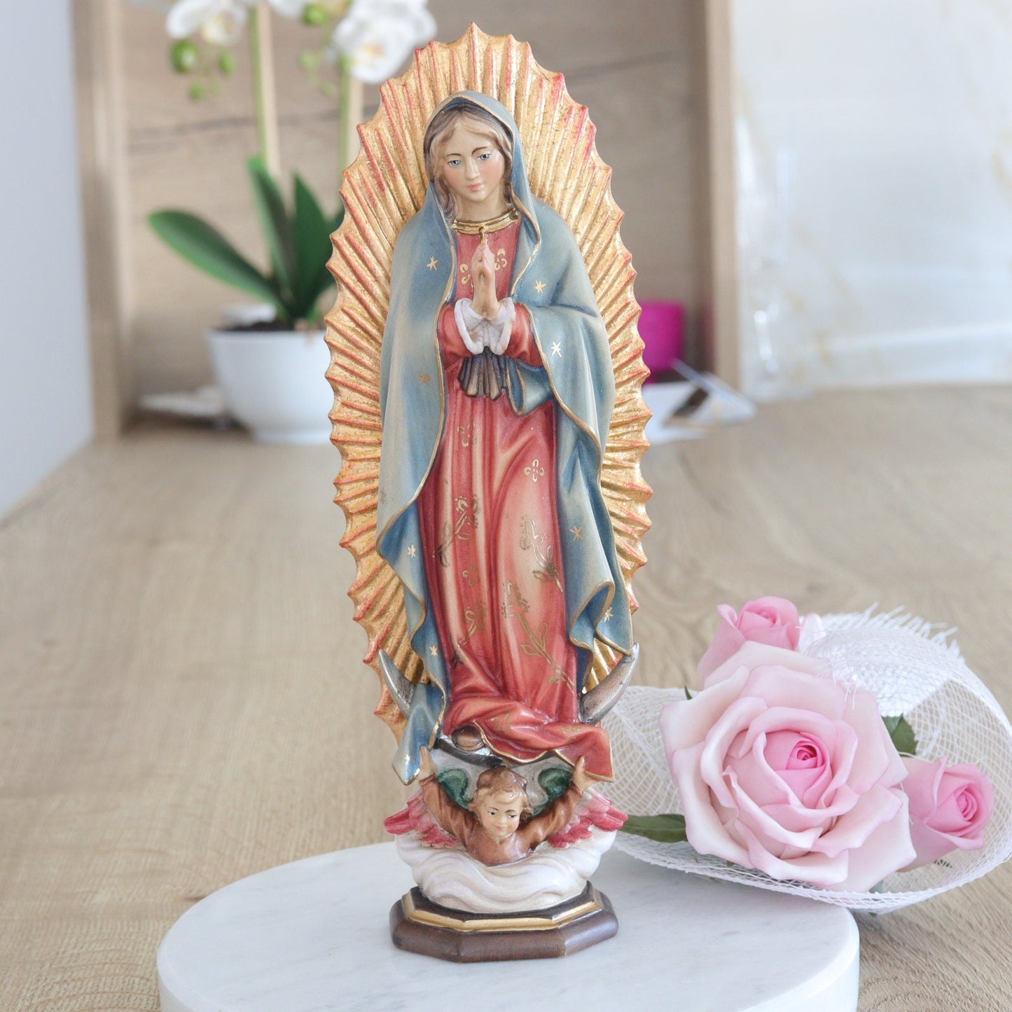 Estatua de Nuestra Señora de Guadalupe, Estatua de madera hecha a mano de Nuestra Señora de Guadalupe, Estatua de Nuestra Señora Reina de la Paz, Virgen María de Guadalupe