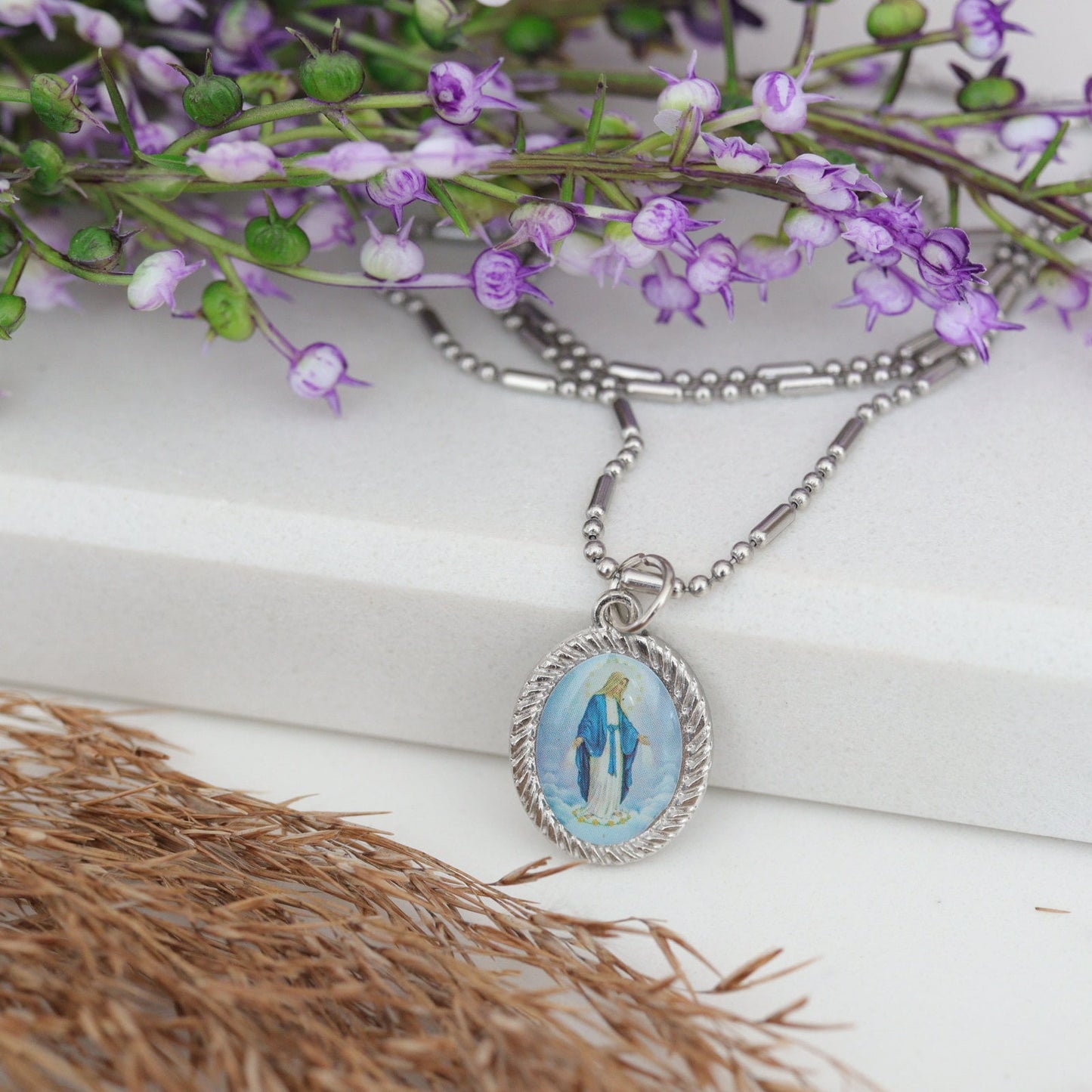 Collar Medalla Milagrosa de Plata, collar de la Inmaculada Concepción bañado en plata, colgante de plata de Nuestra Señora para mujer, collar de plata de Medjugorje