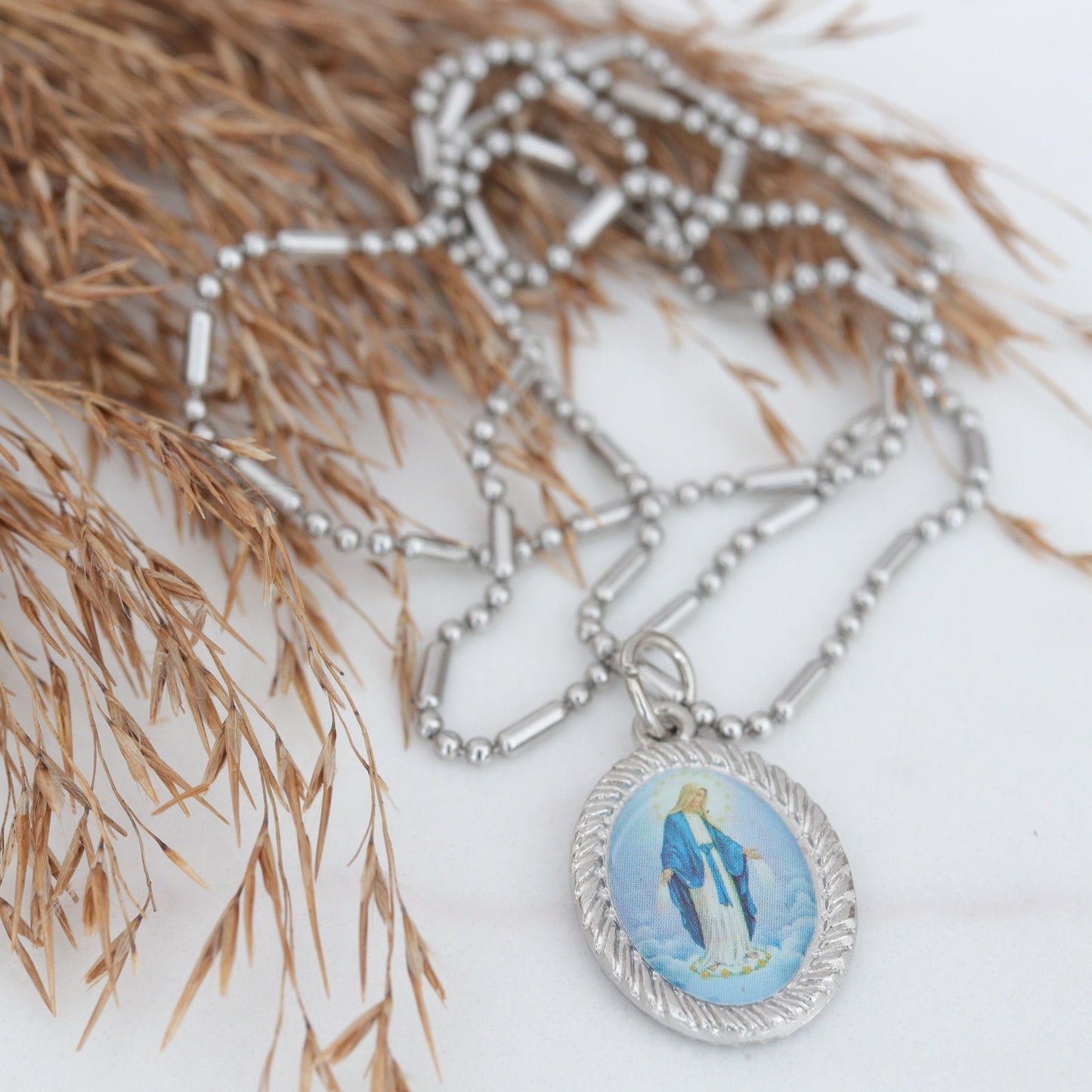 Collar Medalla Milagrosa de Plata, collar de la Inmaculada Concepción bañado en plata, colgante de plata de Nuestra Señora para mujer, collar de plata de Medjugorje