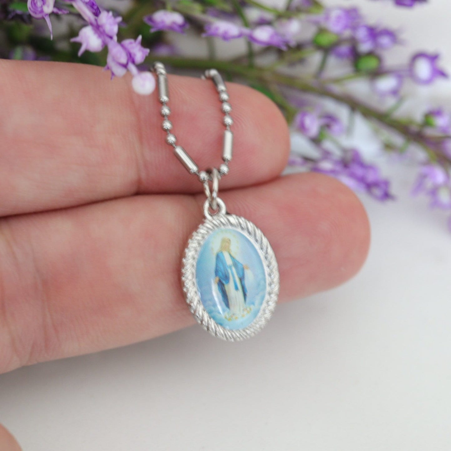 Collar Medalla Milagrosa de Plata, collar de la Inmaculada Concepción bañado en plata, colgante de plata de Nuestra Señora para mujer, collar de plata de Medjugorje