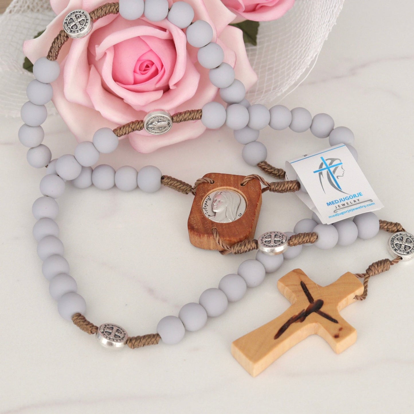 Medjugorje Cuentas de rosario hechas a mano, cuentas de rosario de madera de olivo, rosario de cristal, rosario único de traje, rosario de Nuestra Señora, cuentas de rosario Devine Mercy