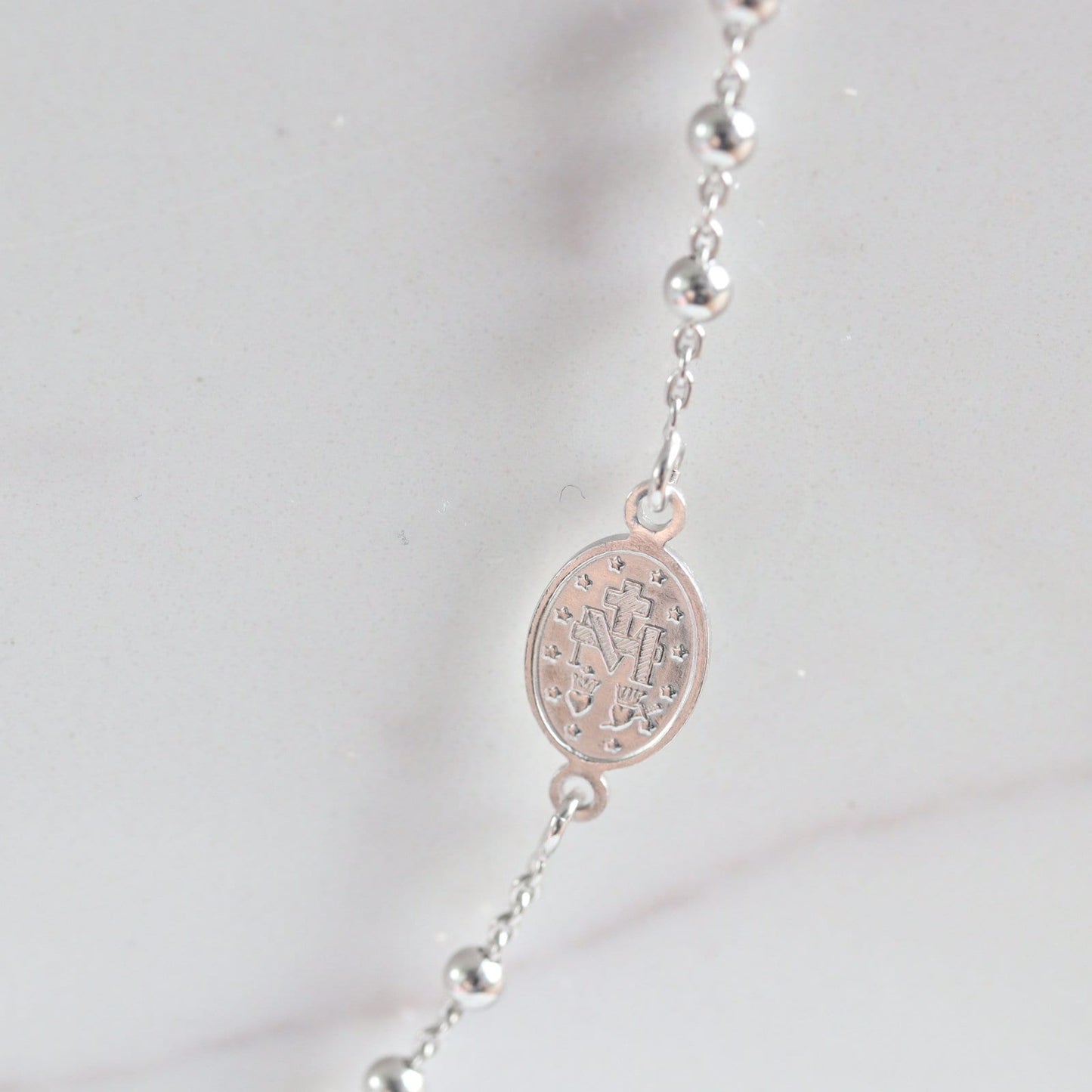 Collar de rosario para mujer, collar de cuentas de rosario de Nuestra Señora de 18 pulgadas, collar precioso de plata de ley 925 para dama, collar de Nuestra Señora de Gracia