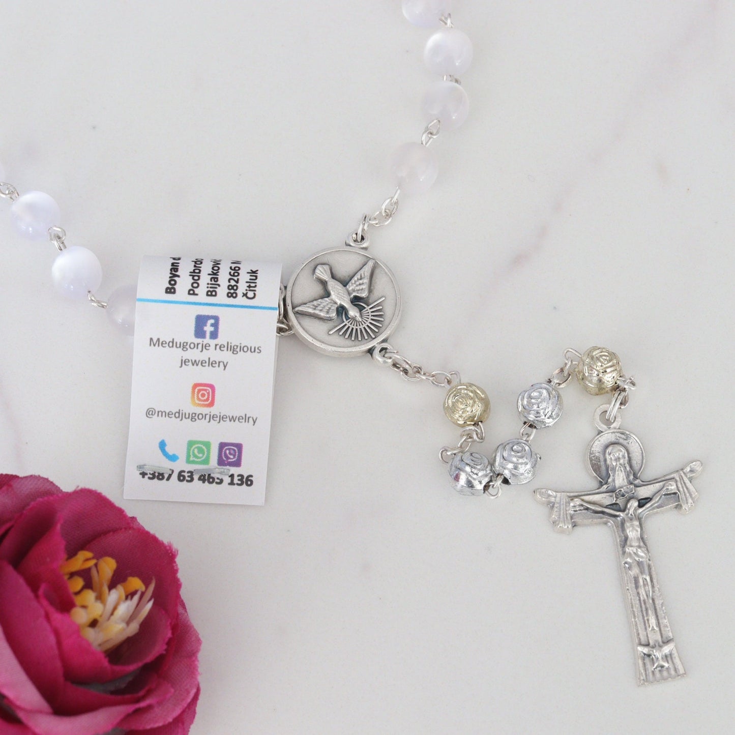 Coronilla del rosario del Espíritu Santo, cuentas de rosario hechas a mano del Espíritu Santo, corona del Espíritu Santo, rosario de Medjugorje, cruz del rosario de la Santísima Trinidad