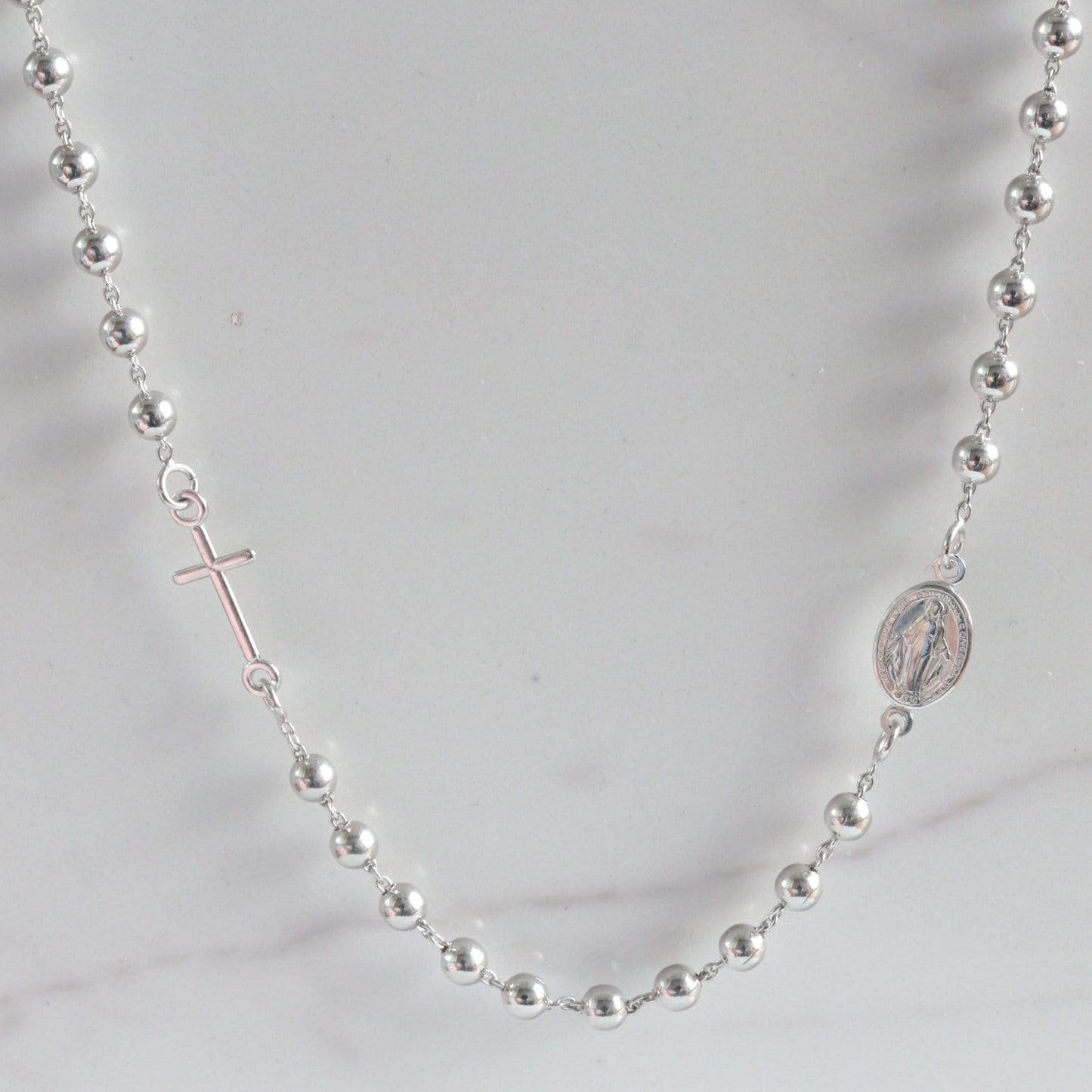Collar de rosario para mujer, collar de cuentas de rosario de Nuestra Señora de 18 pulgadas, collar precioso de plata de ley 925 para dama, collar de Nuestra Señora de Gracia