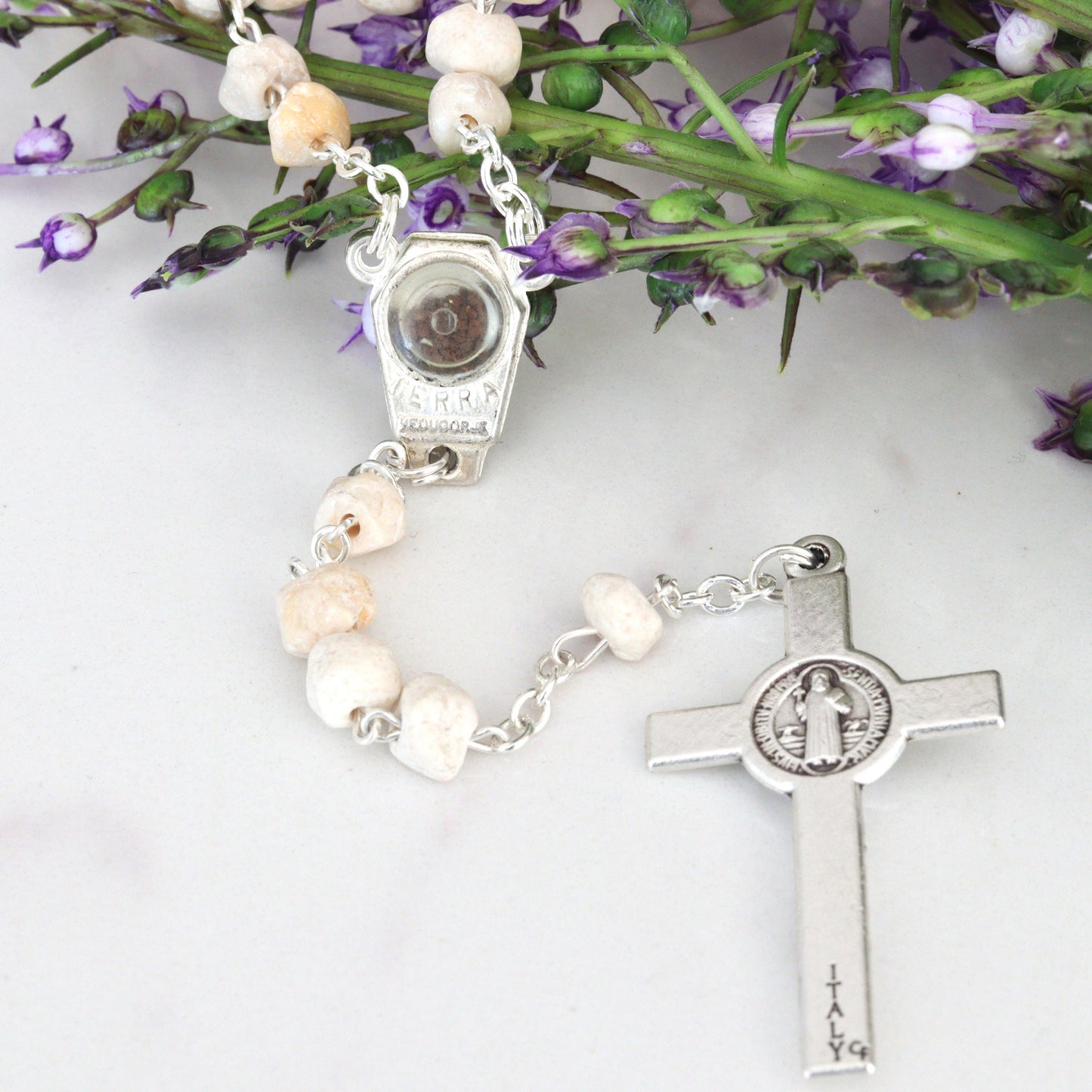 Rosario de piedra de Medjugorje con reliquia de segunda clase, rosario con tierra, rosario hecho a mano con piedras de la colina de las apariciones de Medjugorje