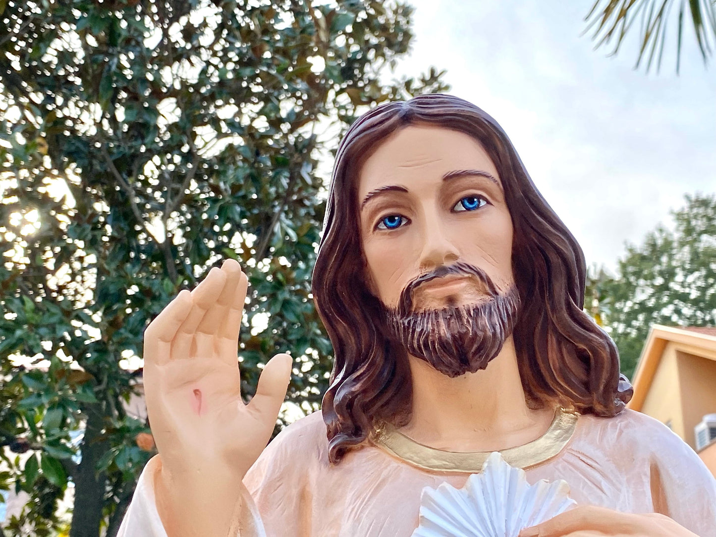 Estatua de Devine Mercy de 35 pulgadas, estatua de mármol de Jesús, escultura de Jesucristo, estatua al aire libre de Jesús, estatua de polvo de mármol, estatua pintada a mano