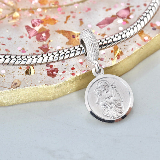 San José pandora se adapta al encanto de plata de ley, encanto de santos para pulsera pandora igual, pulsera de plata de ley colgante católica