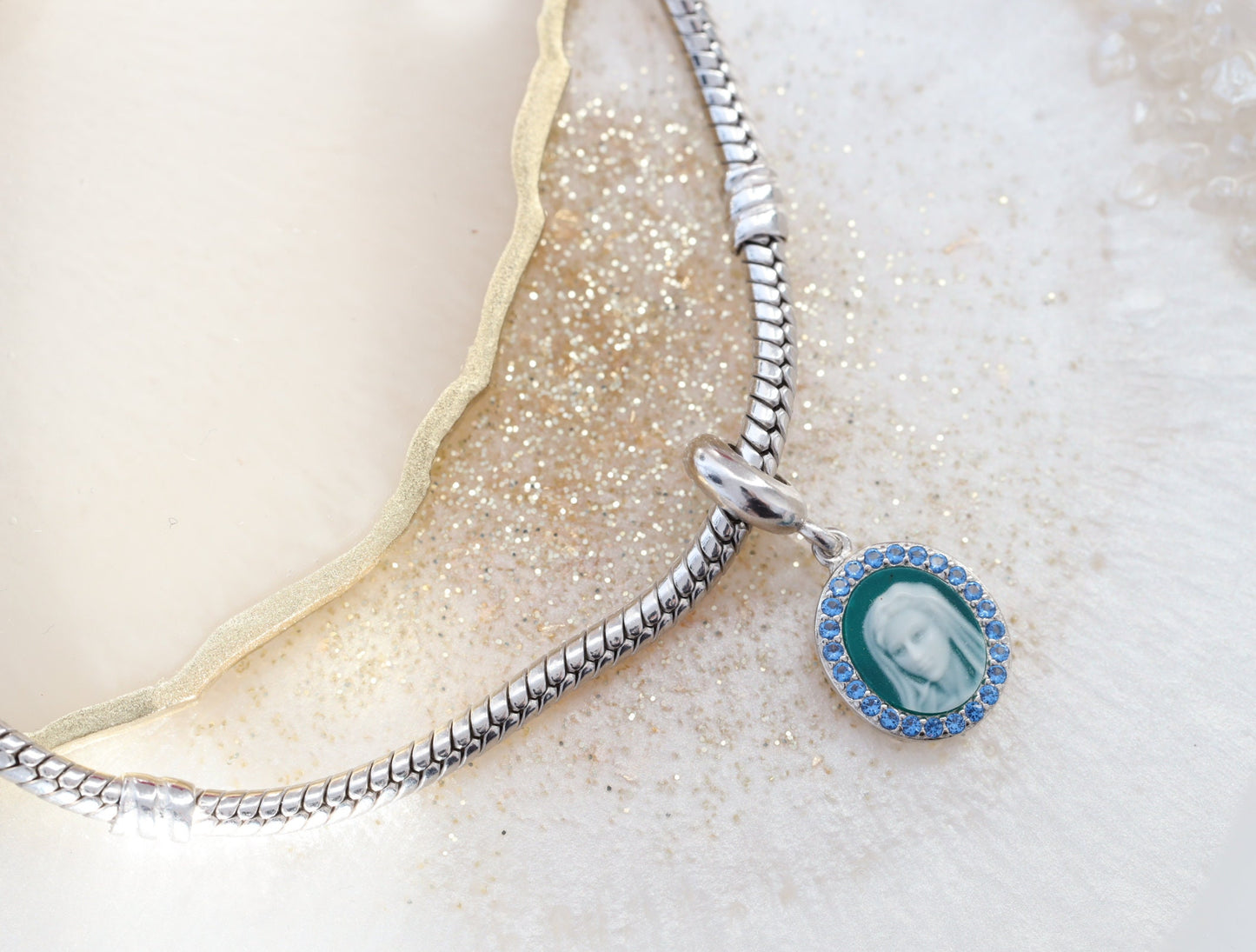 Encanto Pandora de plata de ley de Nuestra Señora, encanto Cameo compatible con pulseras similares a Pandora, encanto de Nuestra Señora para pulsera de plata