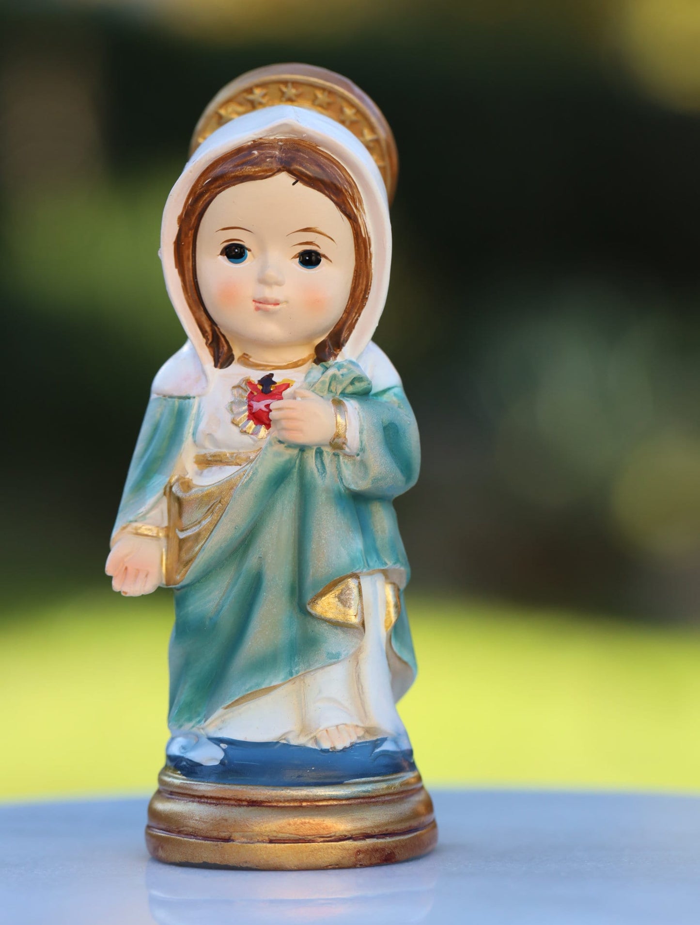 Estatua en miniatura de Nuestra Señora del Inmaculado Corazón, estatua pintada a mano del Sagrado Corazón de Nuestra Señora. Estatua en miniatura de Medjugorje, estatua de colección de bebés