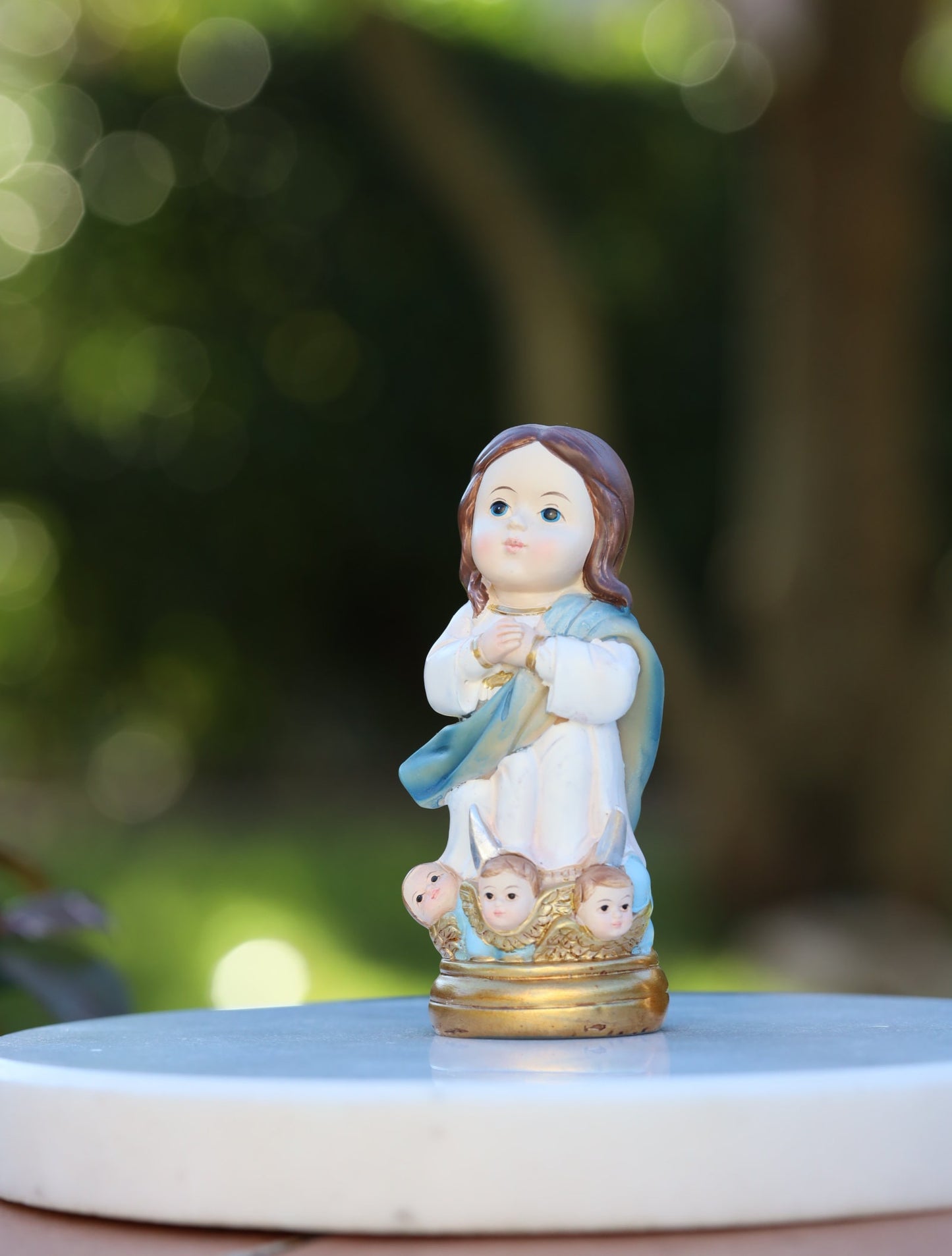 Assumption of Our Lady statue, Miniature statue of Virgin Mary Assumption to heaven, Medjugorje miniature baby collection statue in resin