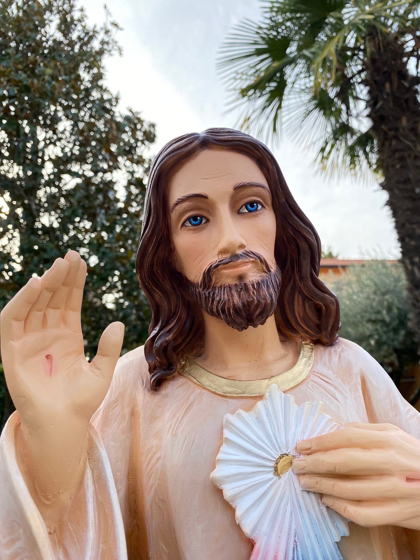 Estatua de Devine Mercy de 35 pulgadas, estatua de mármol de Jesús, escultura de Jesucristo, estatua al aire libre de Jesús, estatua de polvo de mármol, estatua pintada a mano