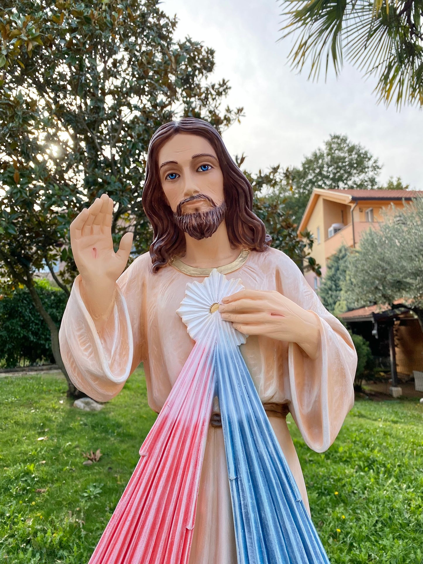 Estatua de Devine Mercy de 35 pulgadas, estatua de mármol de Jesús, escultura de Jesucristo, estatua al aire libre de Jesús, estatua de polvo de mármol, estatua pintada a mano