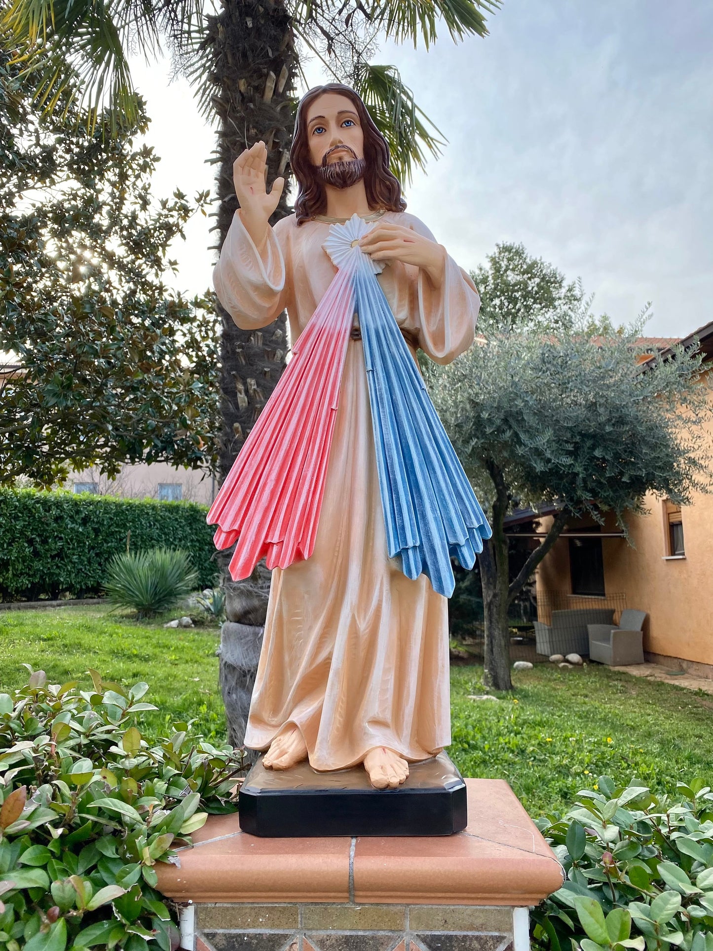Estatua de Devine Mercy de 35 pulgadas, estatua de mármol de Jesús, escultura de Jesucristo, estatua al aire libre de Jesús, estatua de polvo de mármol, estatua pintada a mano