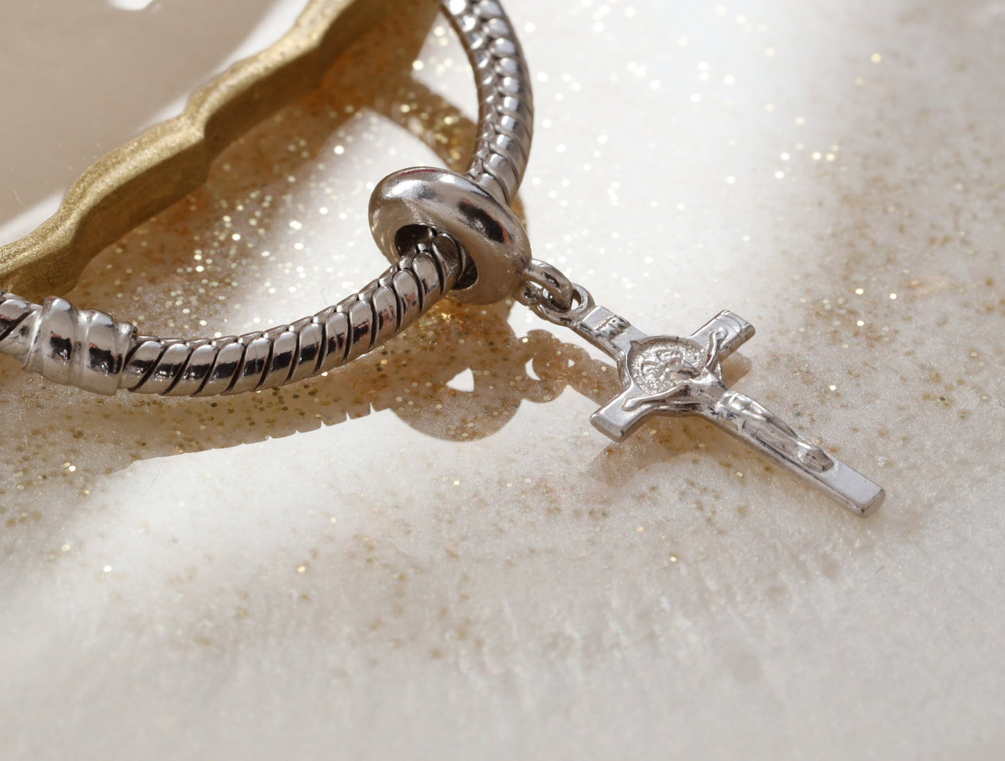 Saint Benedict sterling silver Pandora fits cross, Saint Benedict charm for bracelet, Catholic charm for bracelet Medjugorje bracelet charm