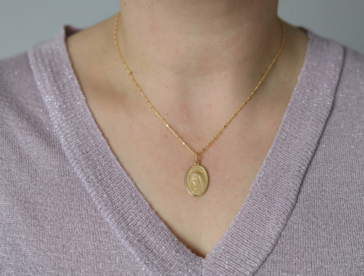 Medjugorje pendant, Queen of Peace pendant, gold filled Virgin Mary pendant 20 mm pendant of Virgin Mary of Medjugorje, 18 inch necklace
